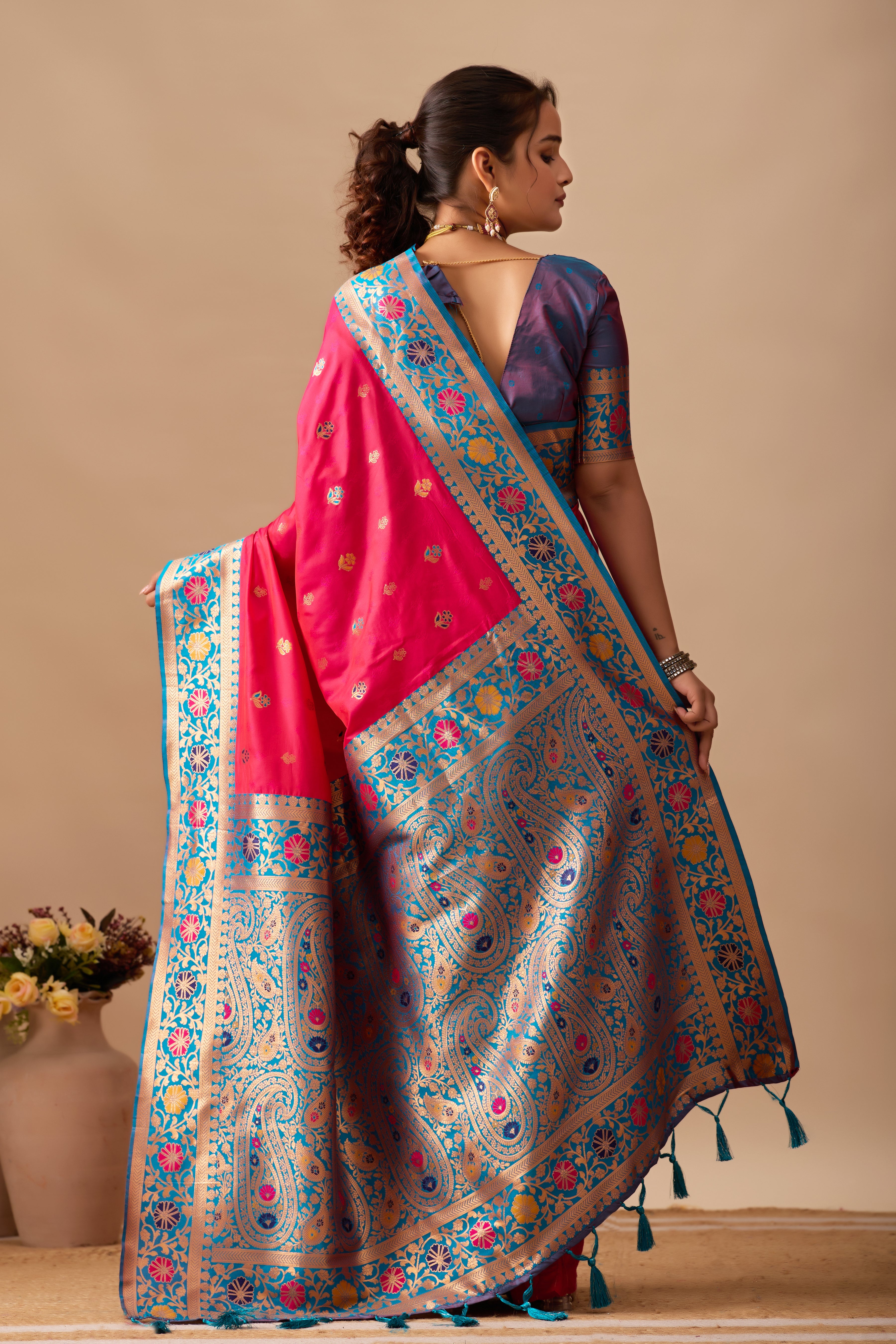Kavya Banarasi Silk Saree in Dark Rani