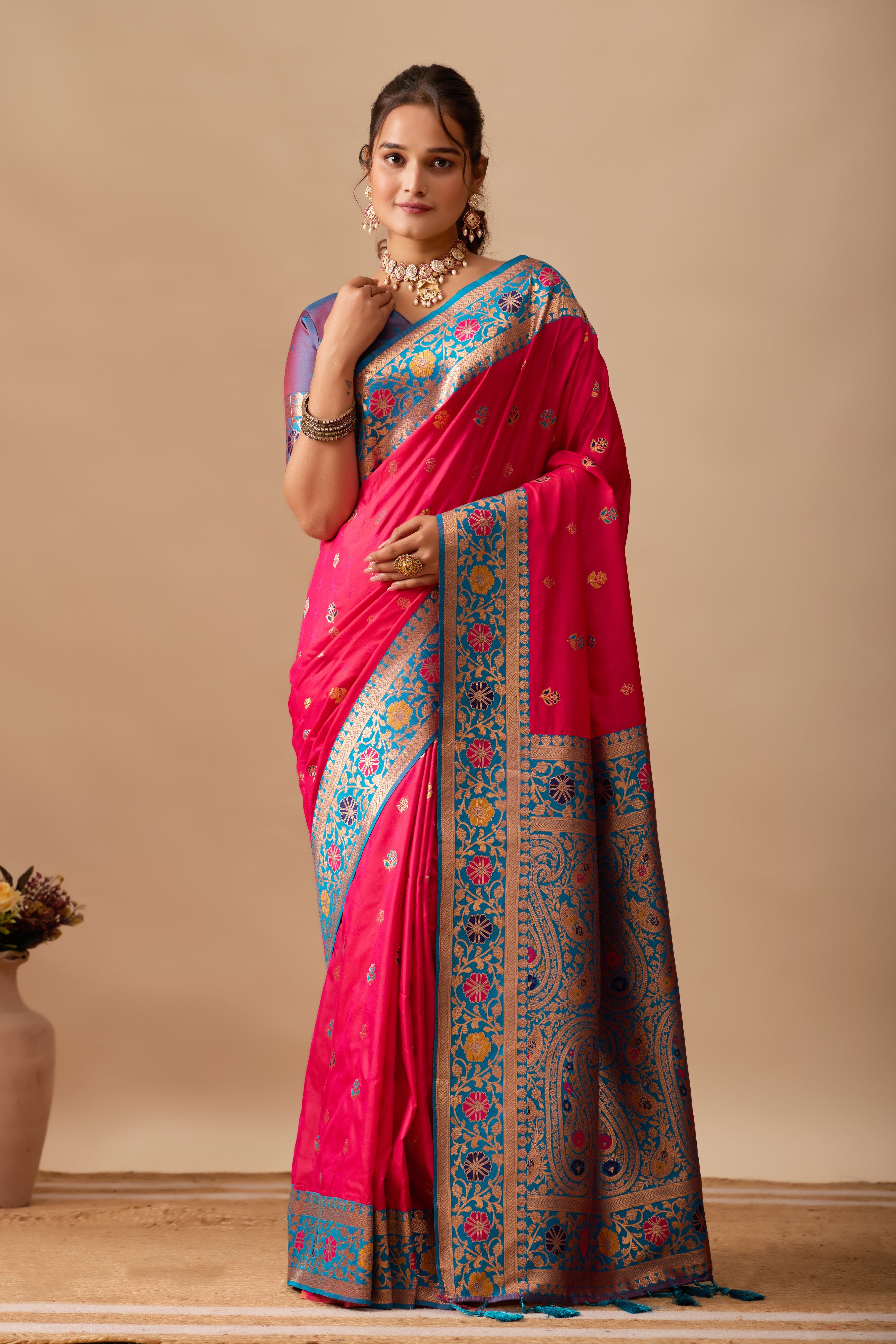 Kavya Banarasi Silk Saree in Dark Rani