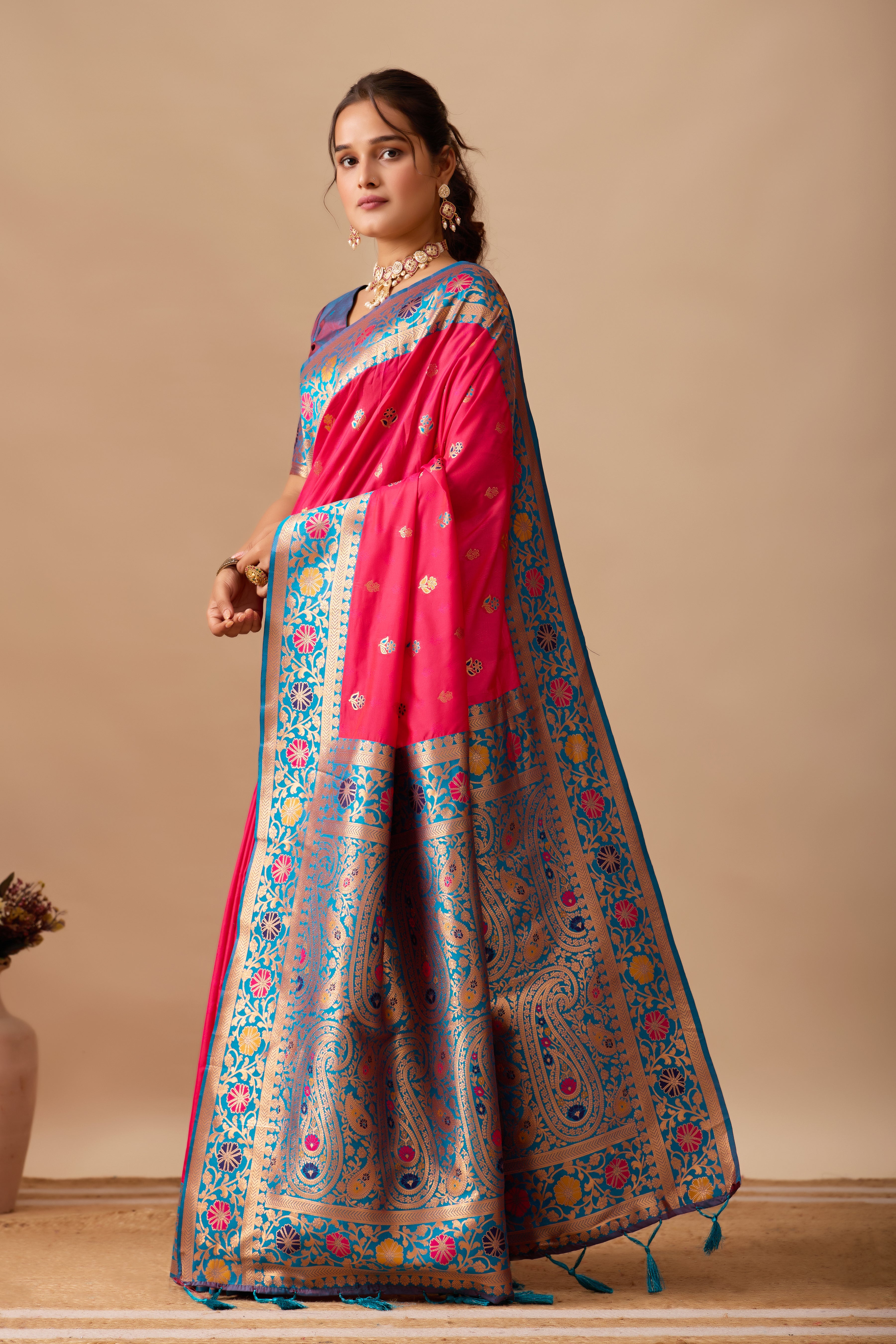 Kavya Banarasi Silk Saree in Dark Rani