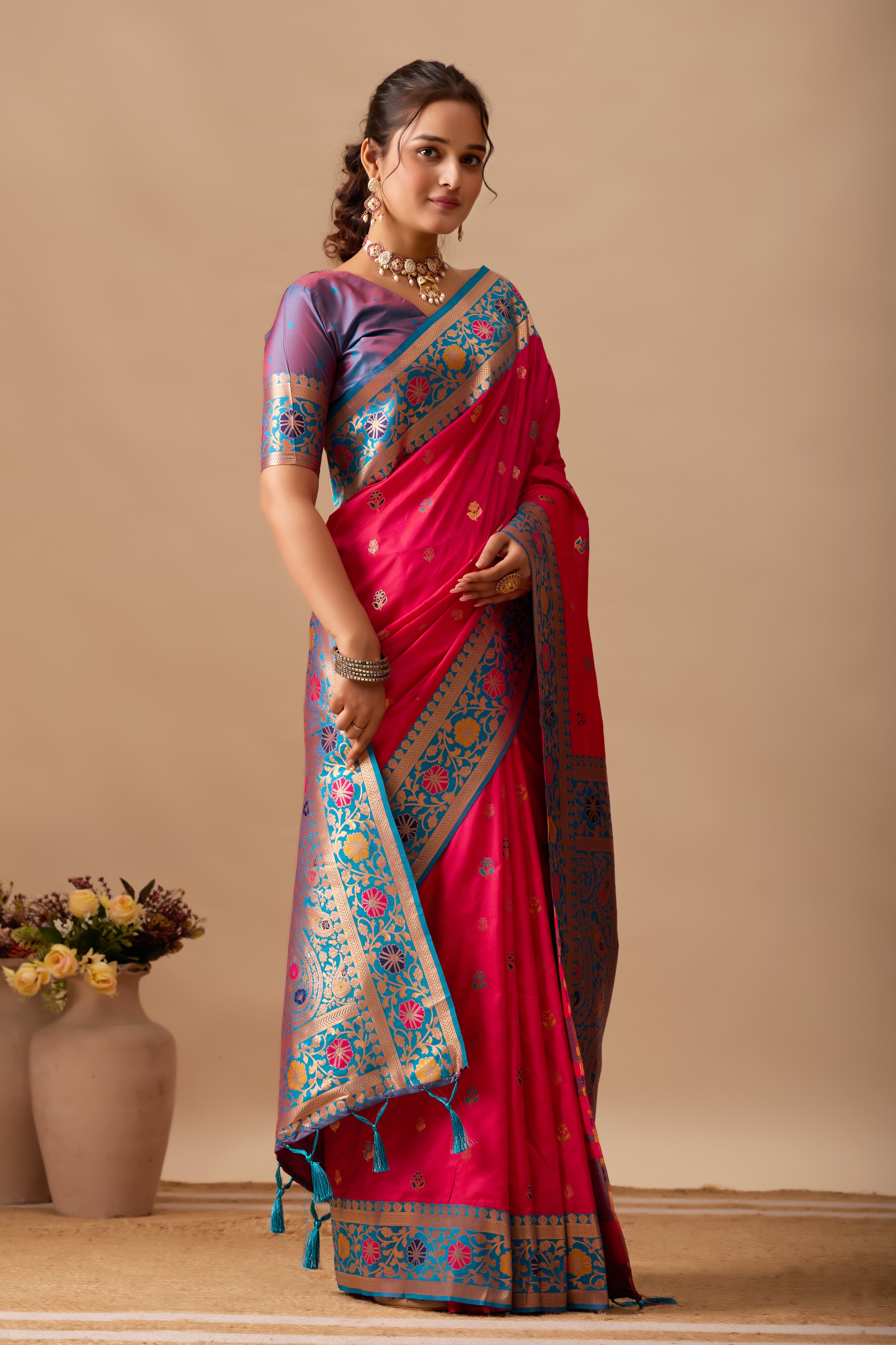 Kavya Banarasi Silk Saree in Dark Rani