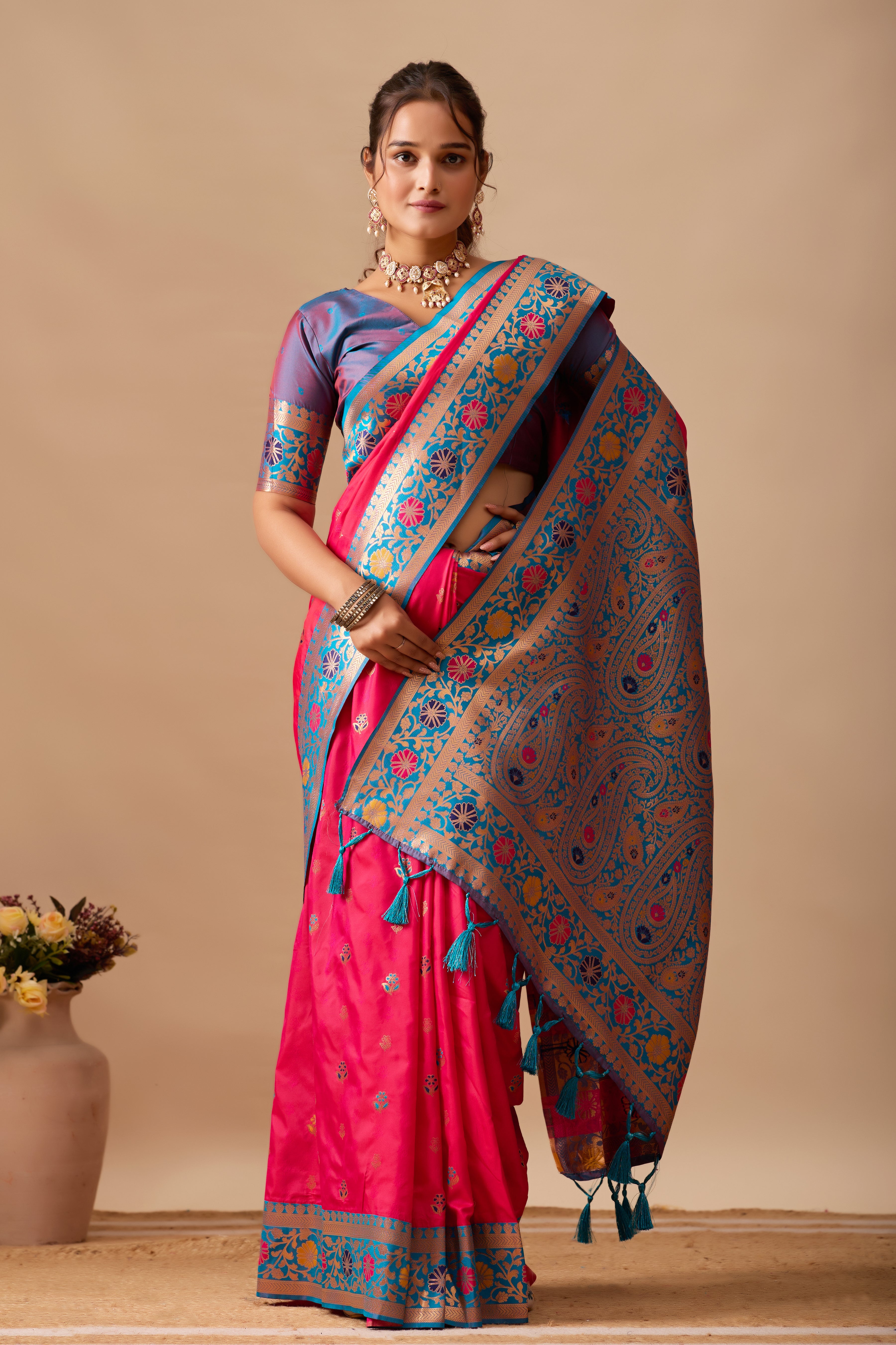 Kavya Banarasi Silk Saree in Dark Rani