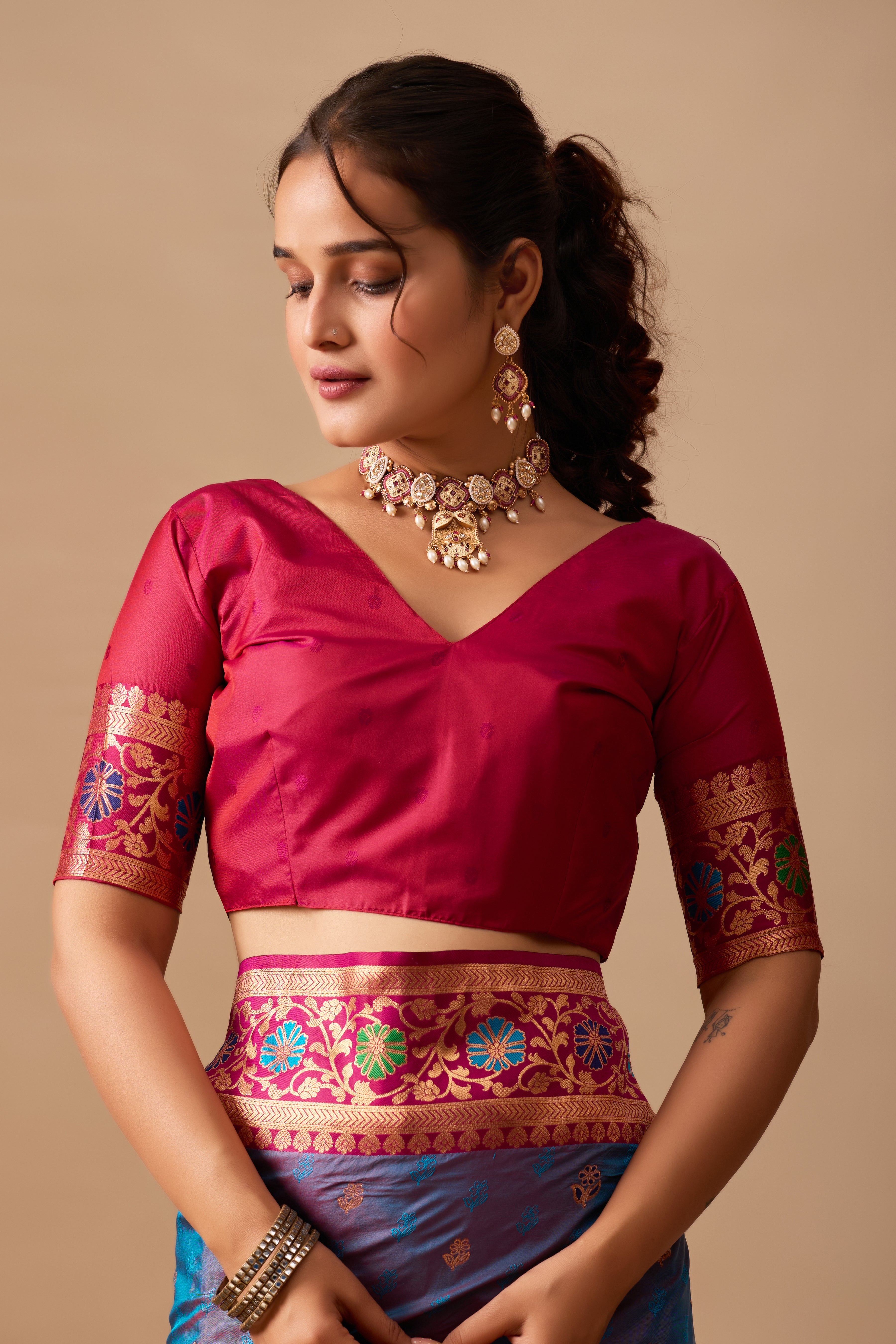 Kavya Banarasi Silk Saree in Dusty Rama