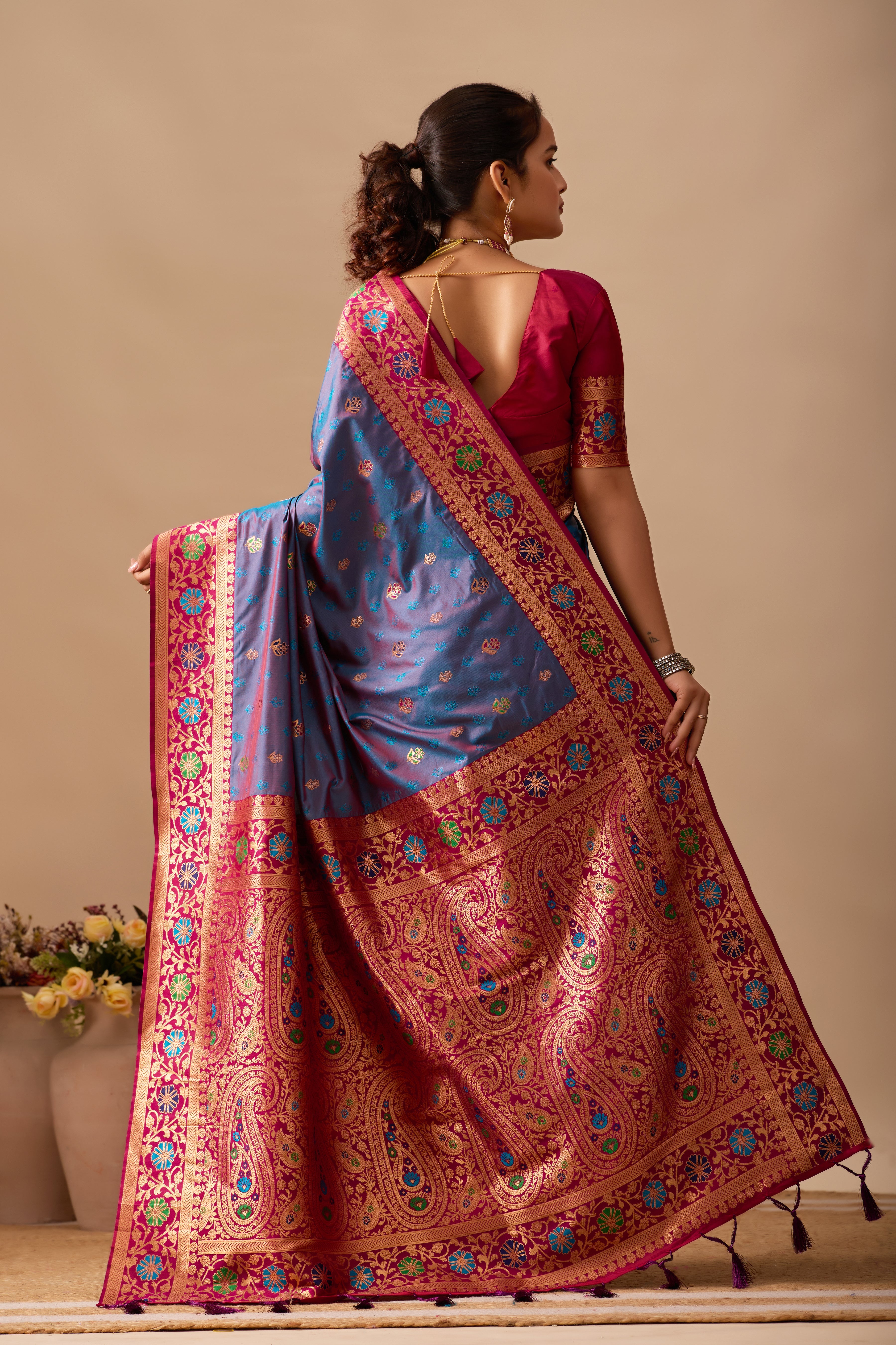 Kavya Banarasi Silk Saree in Dusty Rama