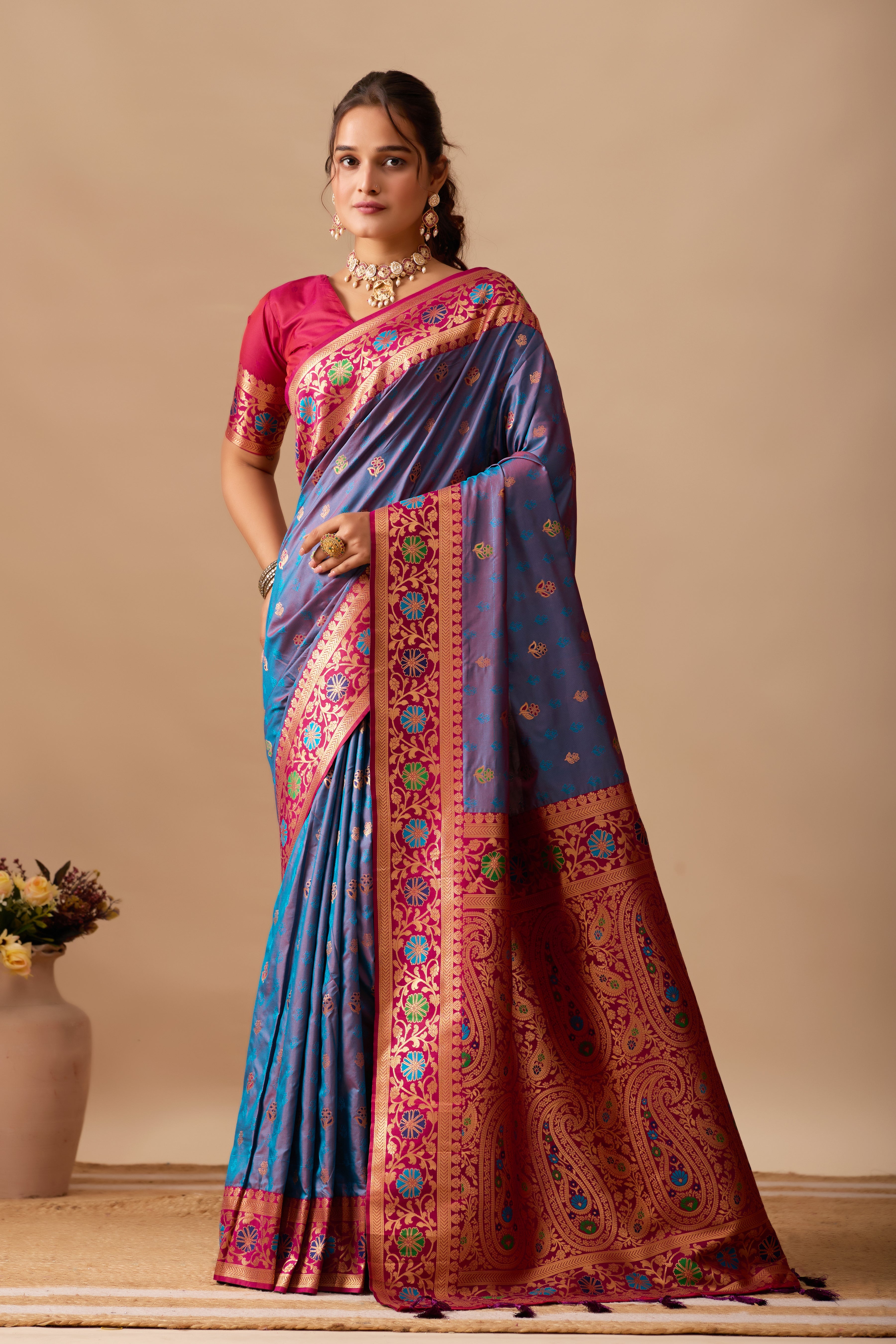Kavya Banarasi Silk Saree in Dusty Rama