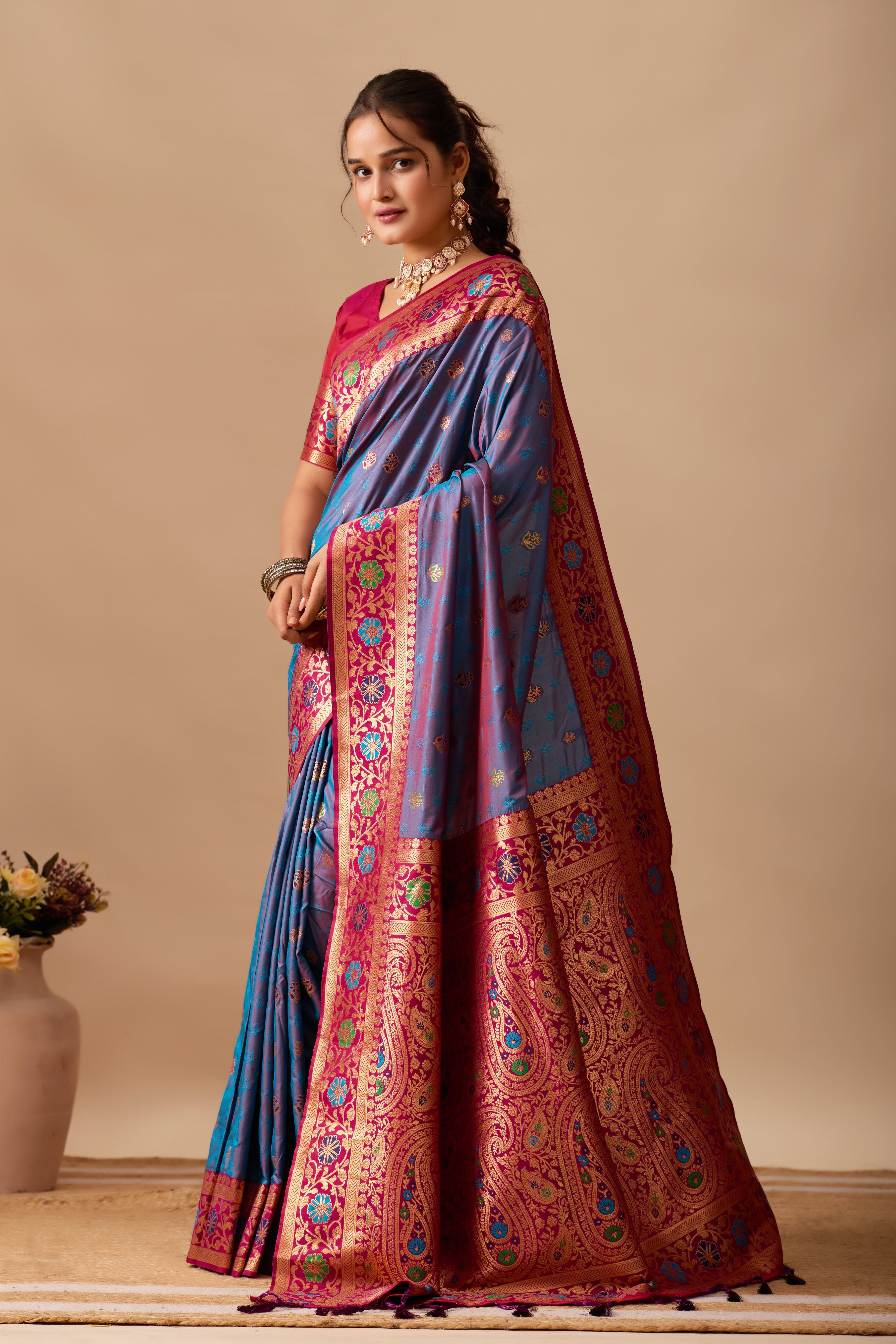 Kavya Banarasi Silk Saree in Dusty Rama