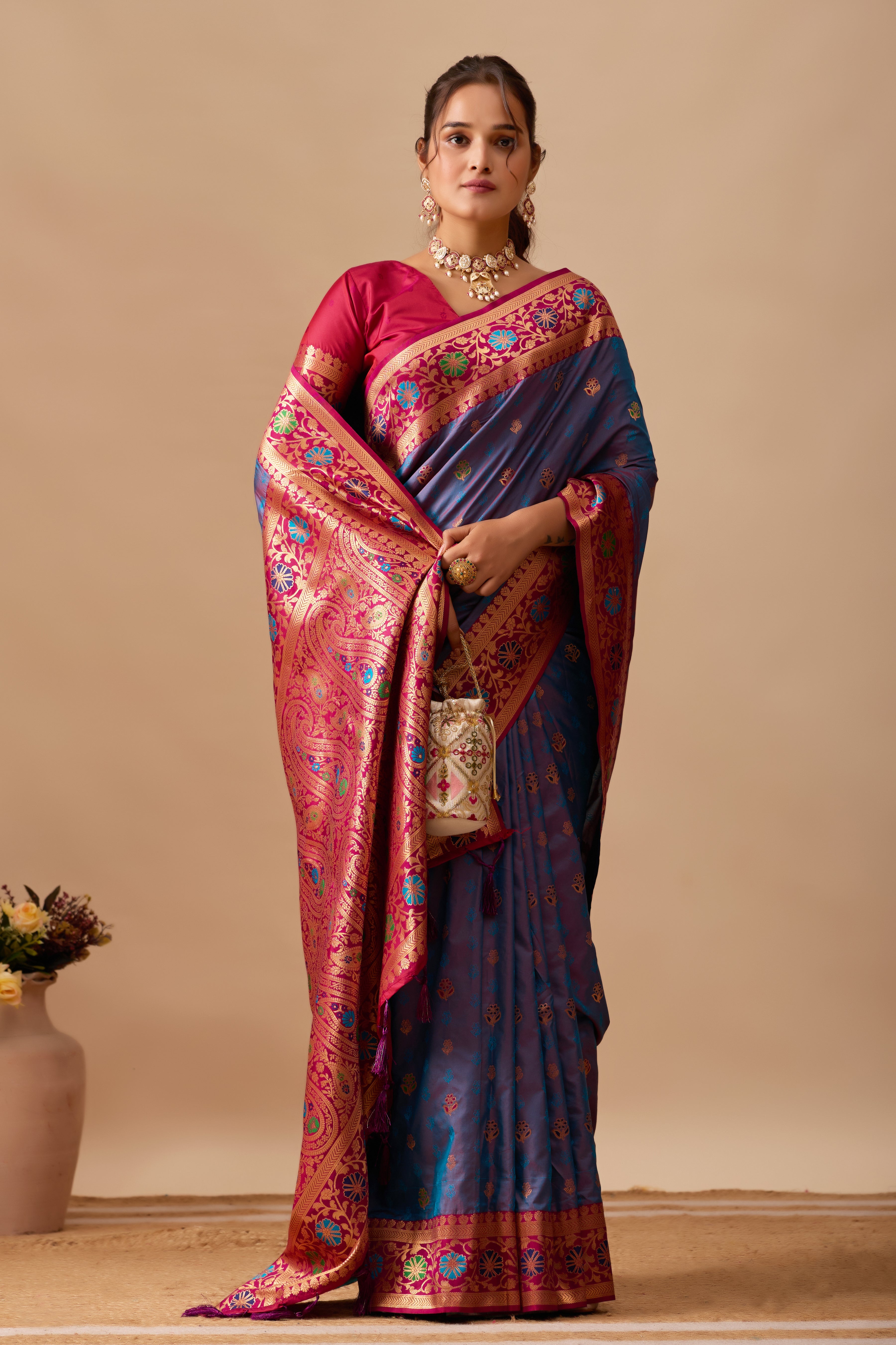 Kavya Banarasi Silk Saree in Dusty Rama