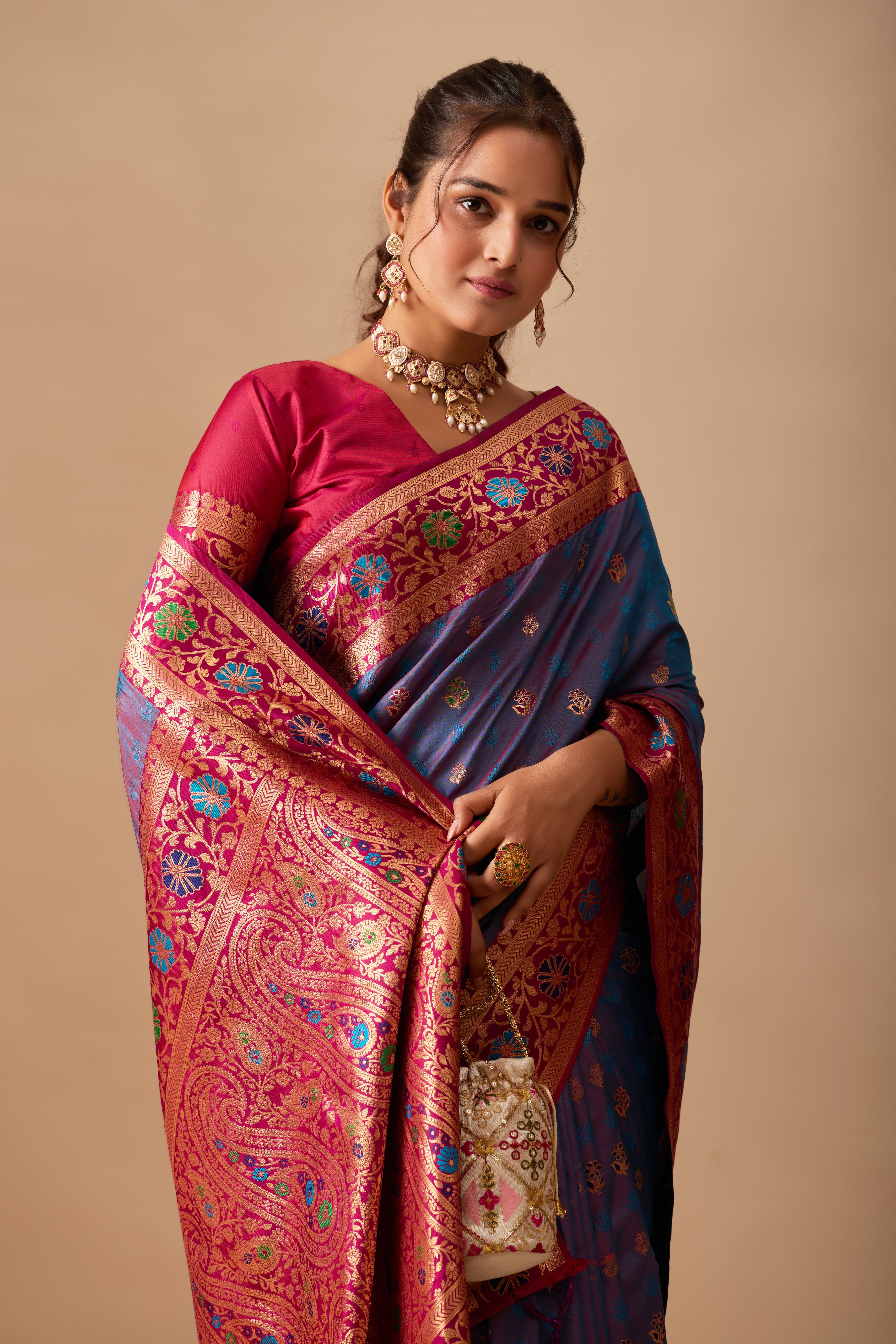 Kavya Banarasi Silk Saree in Dusty Rama