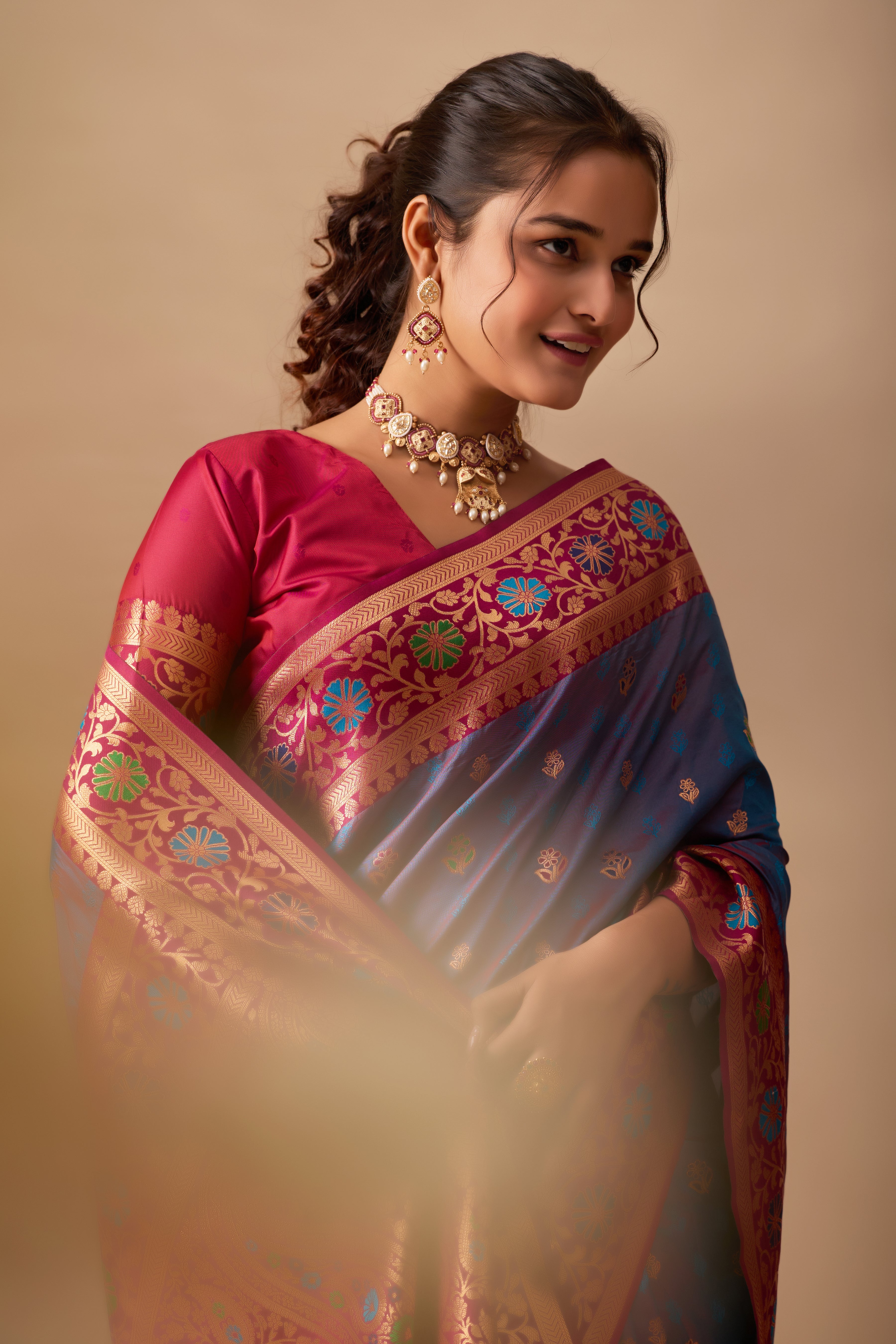 Kavya Banarasi Silk Saree in Dusty Rama