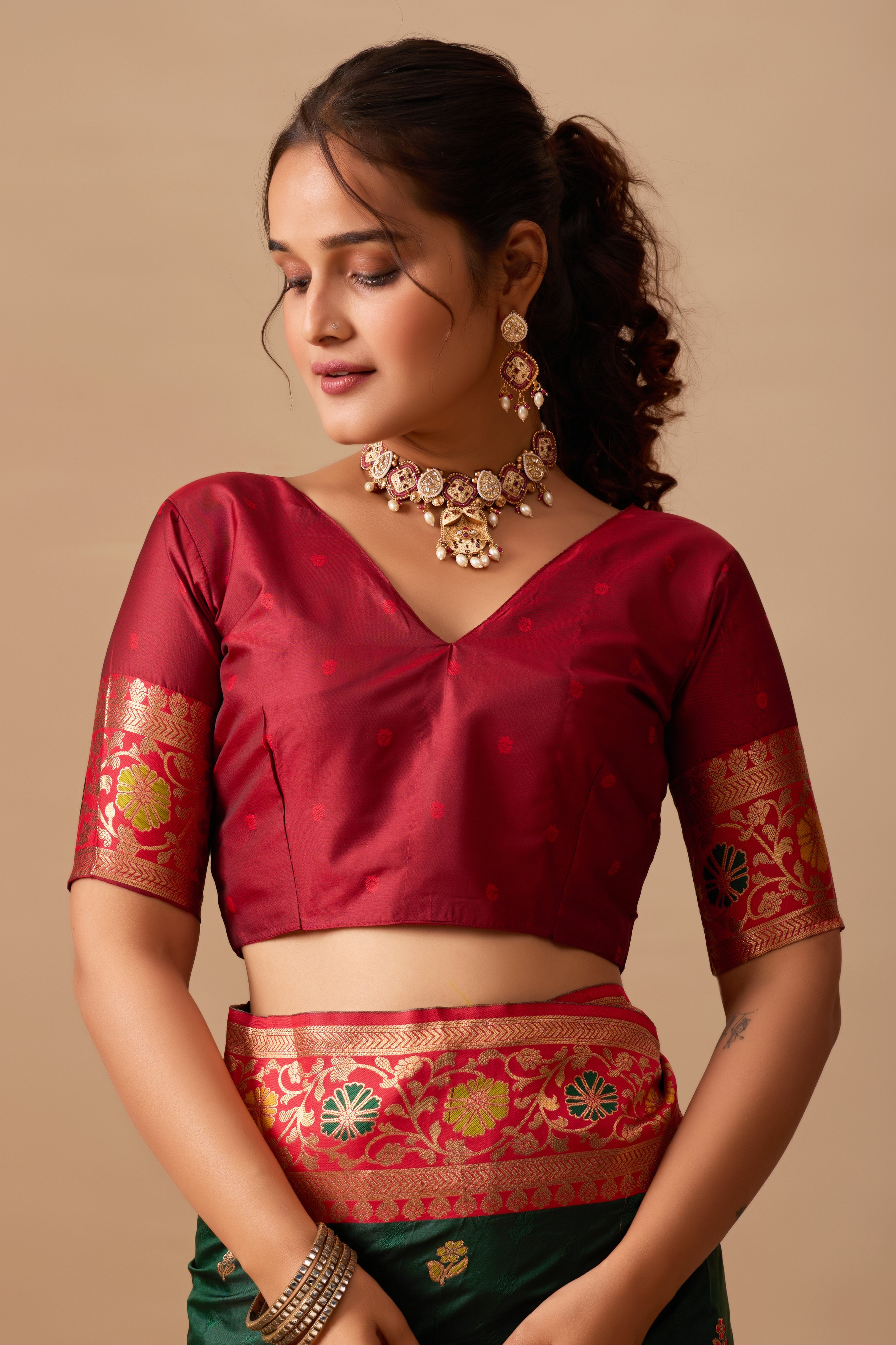 Kavya Banarasi Silk Saree in Bottle Green