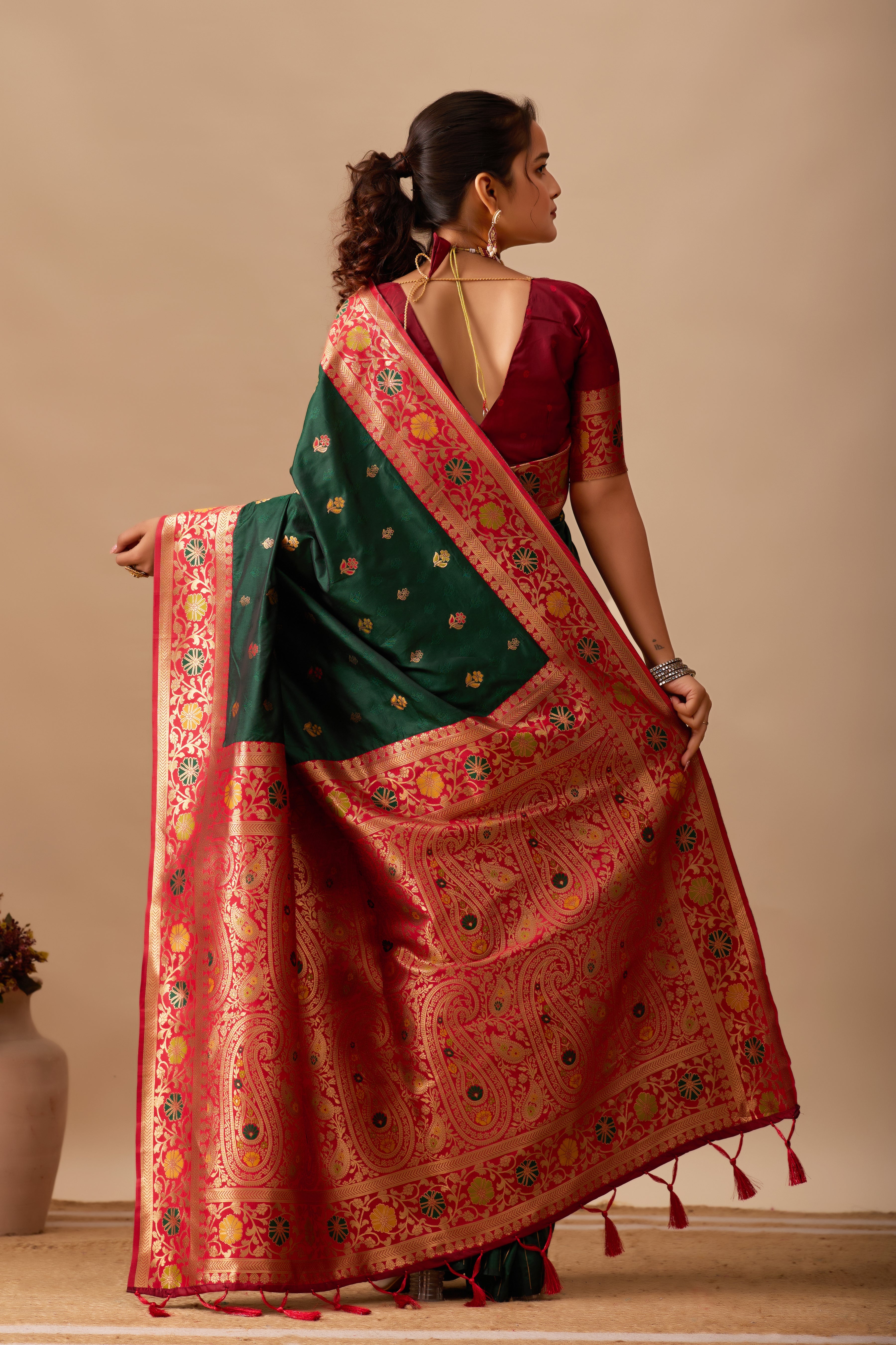 Kavya Banarasi Silk Saree in Bottle Green