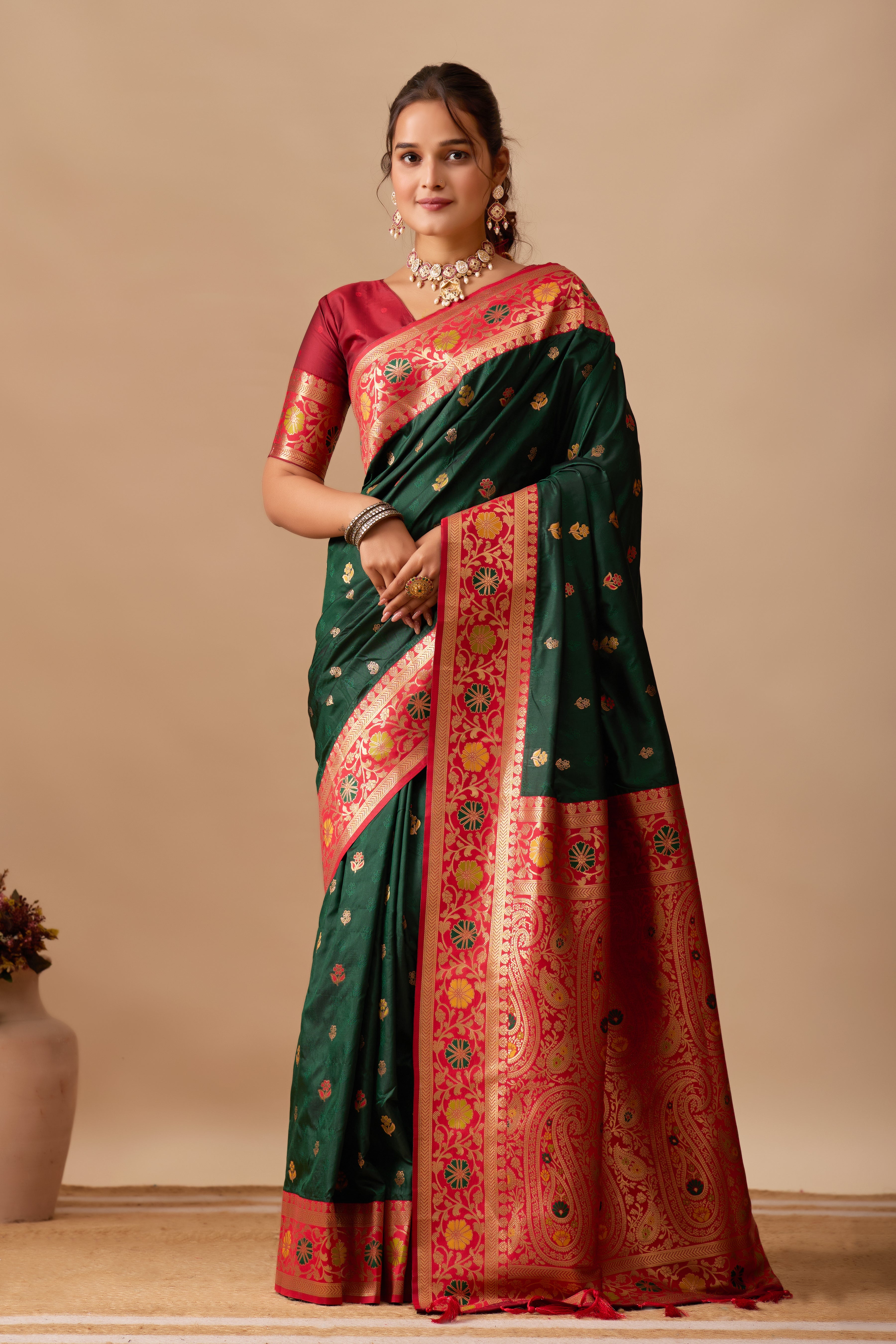 Kavya Banarasi Silk Saree in Bottle Green