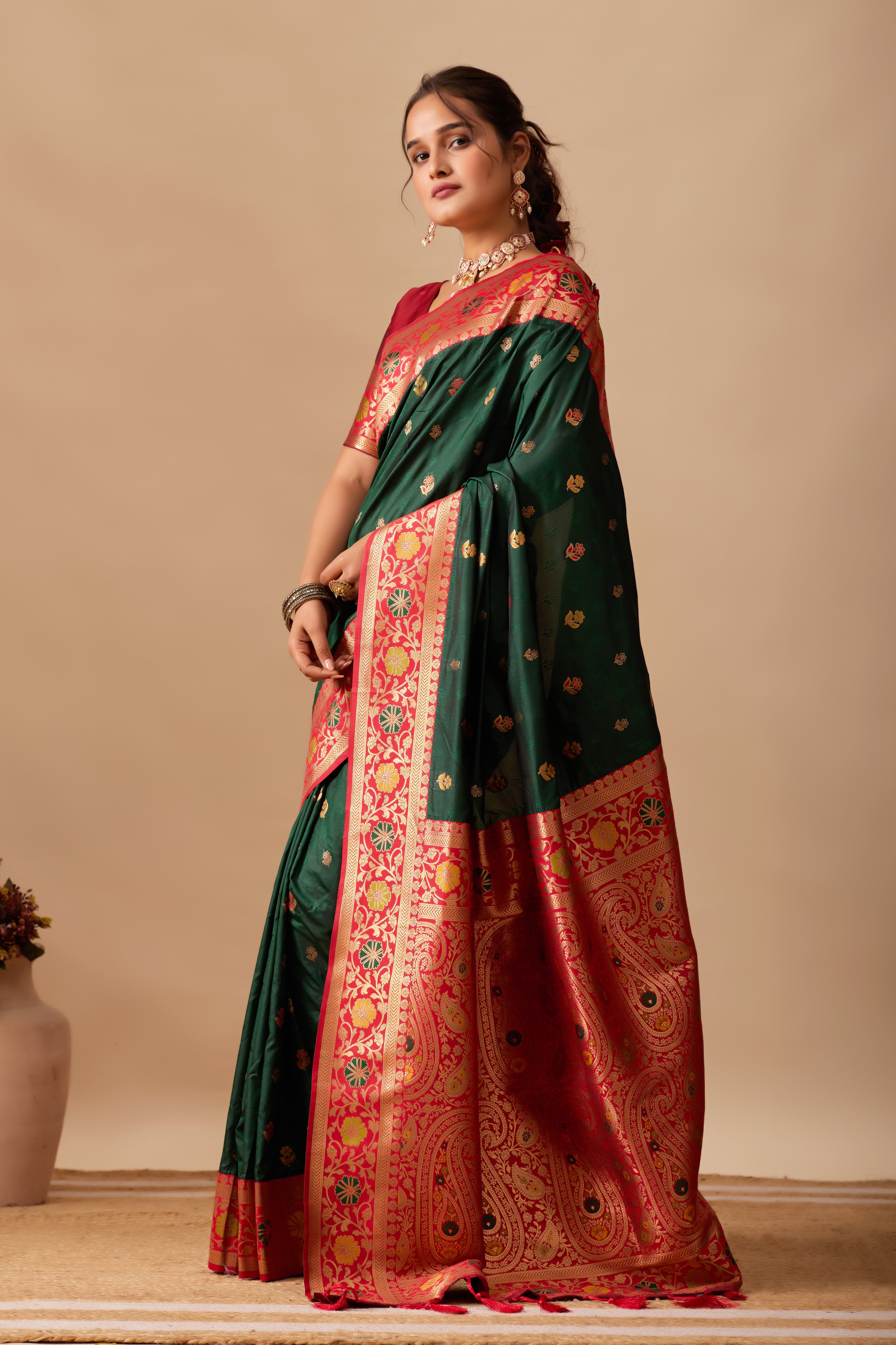 Kavya Banarasi Silk Saree in Bottle Green