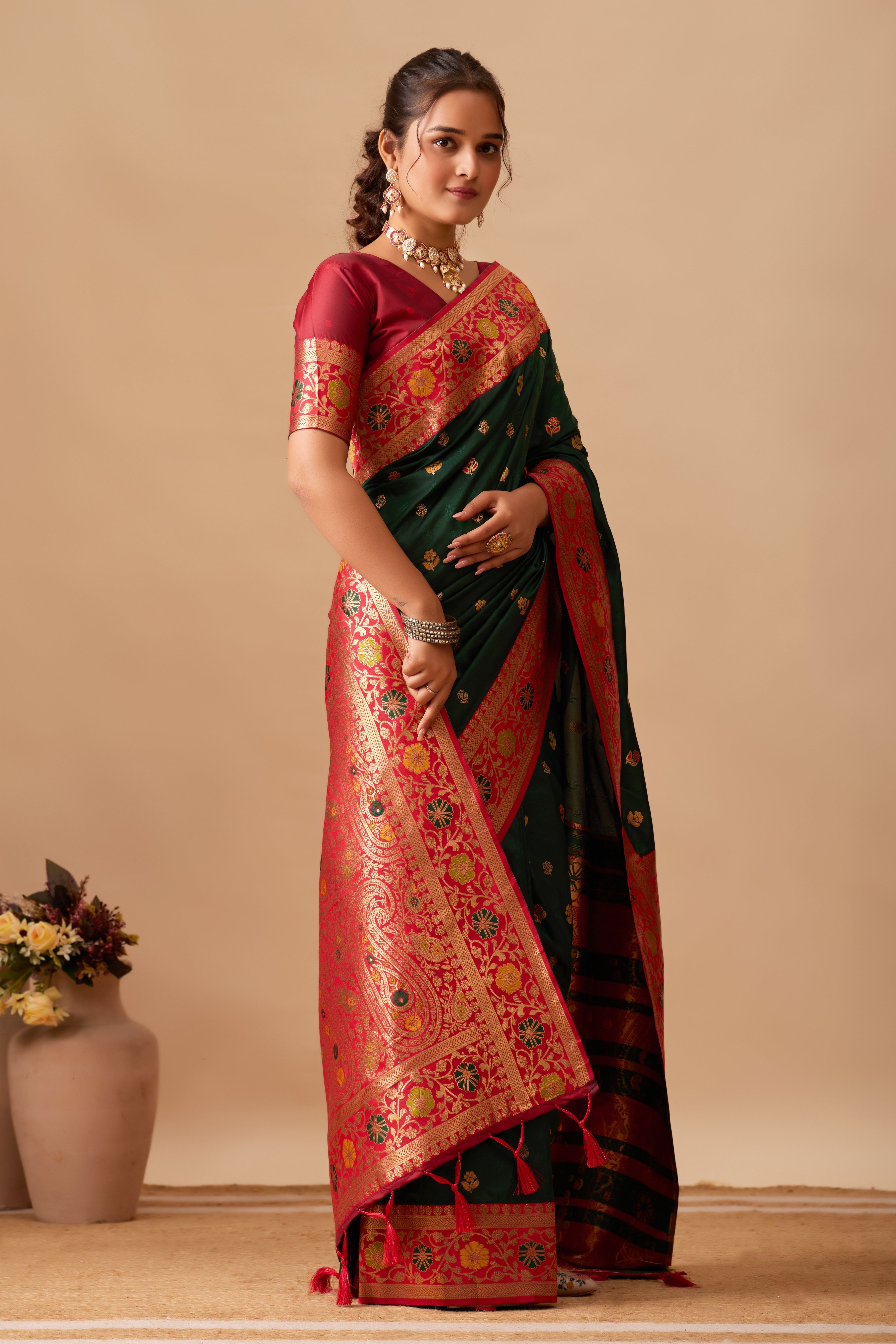 Kavya Banarasi Silk Saree in Bottle Green