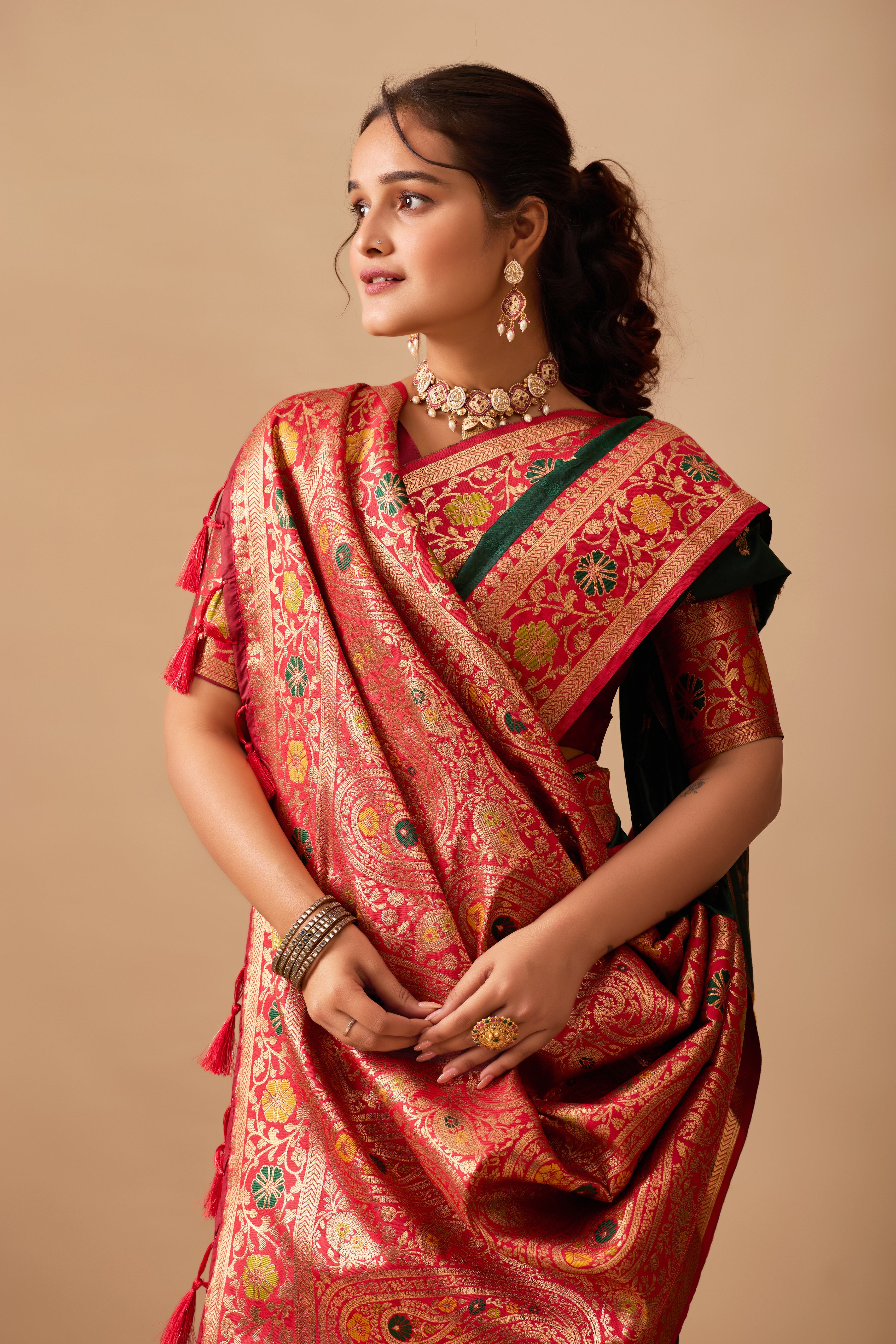 Kavya Banarasi Silk Saree in Bottle Green