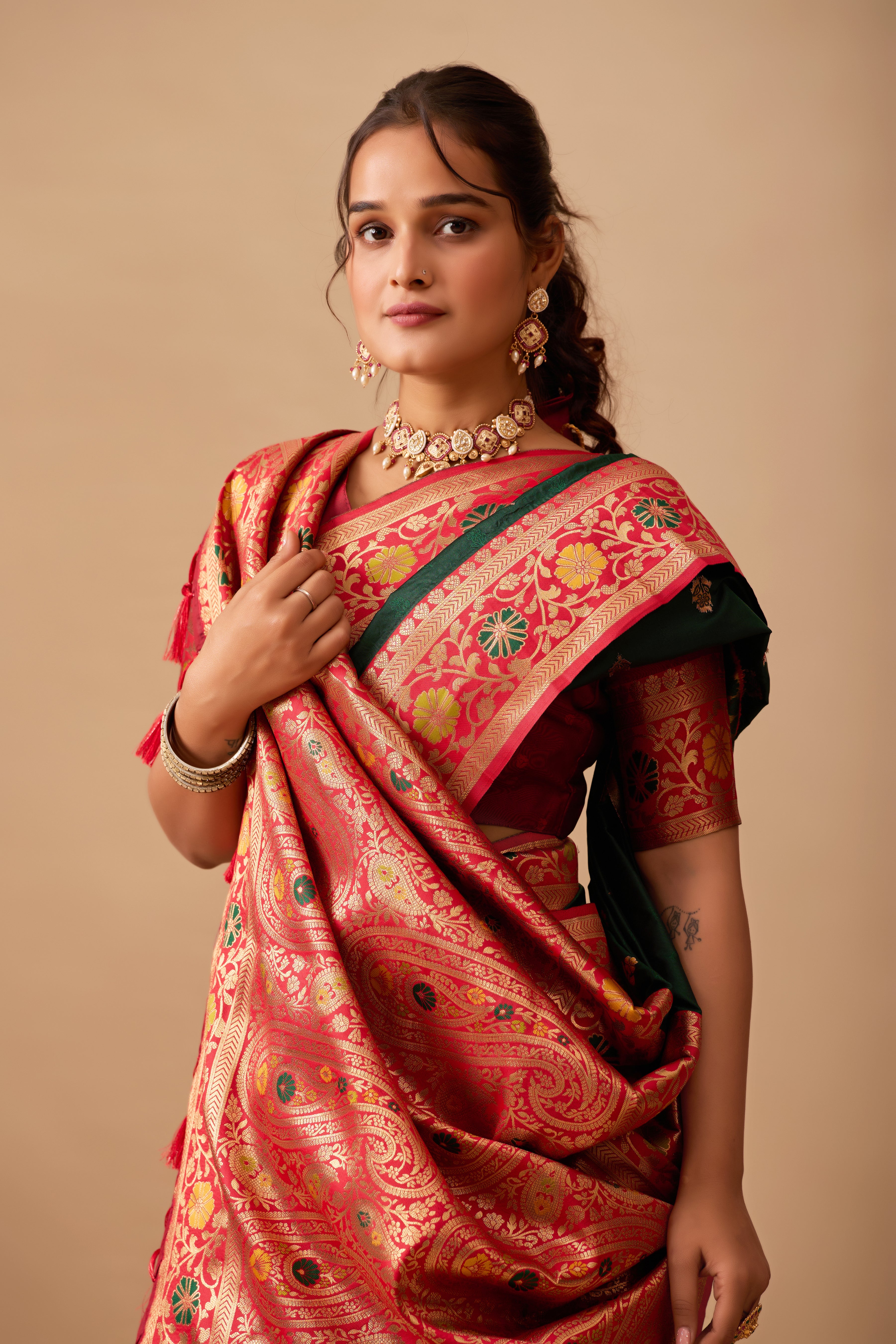 Kavya Banarasi Silk Saree in Bottle Green