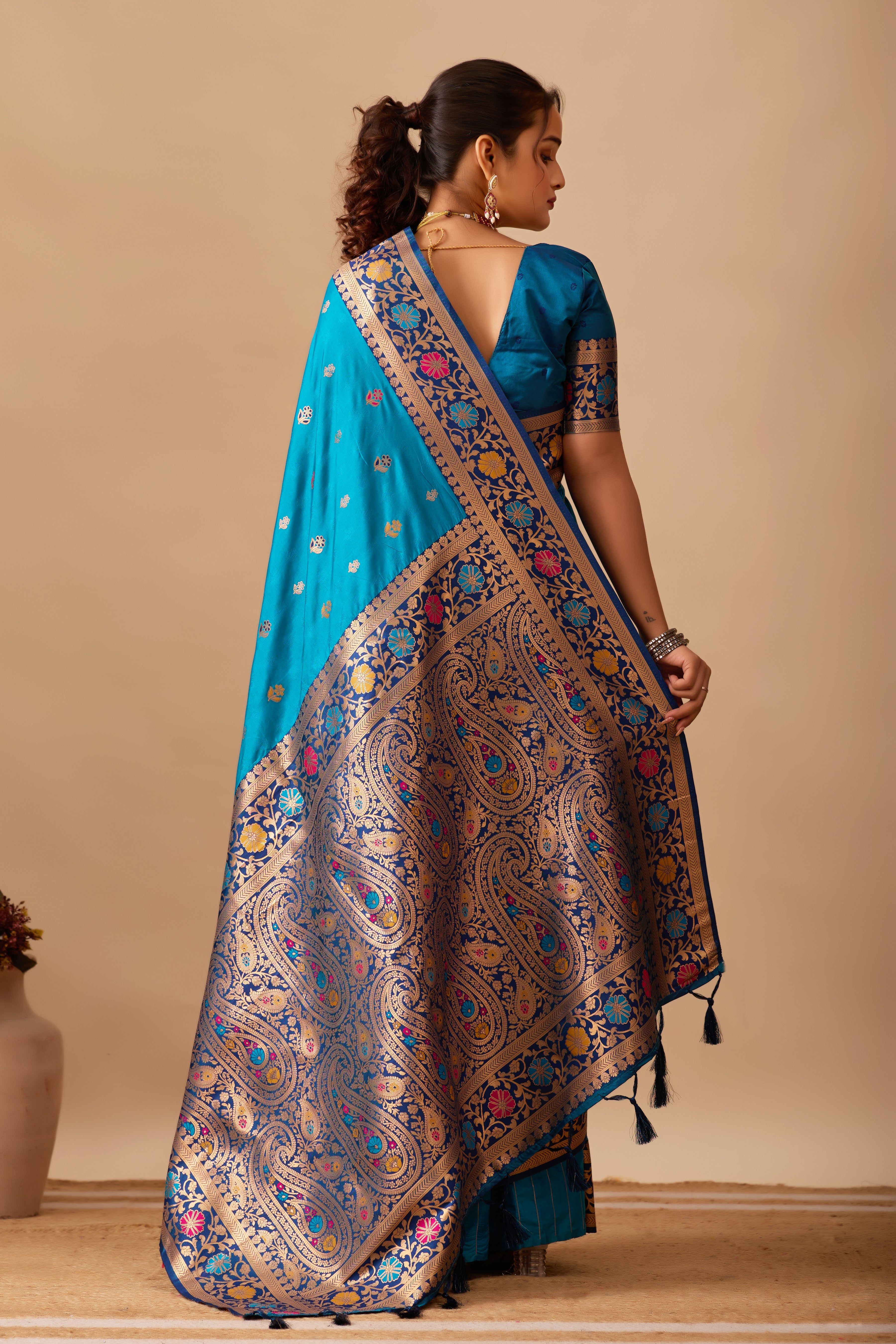 Kavya Banarasi Silk Saree in Firoji