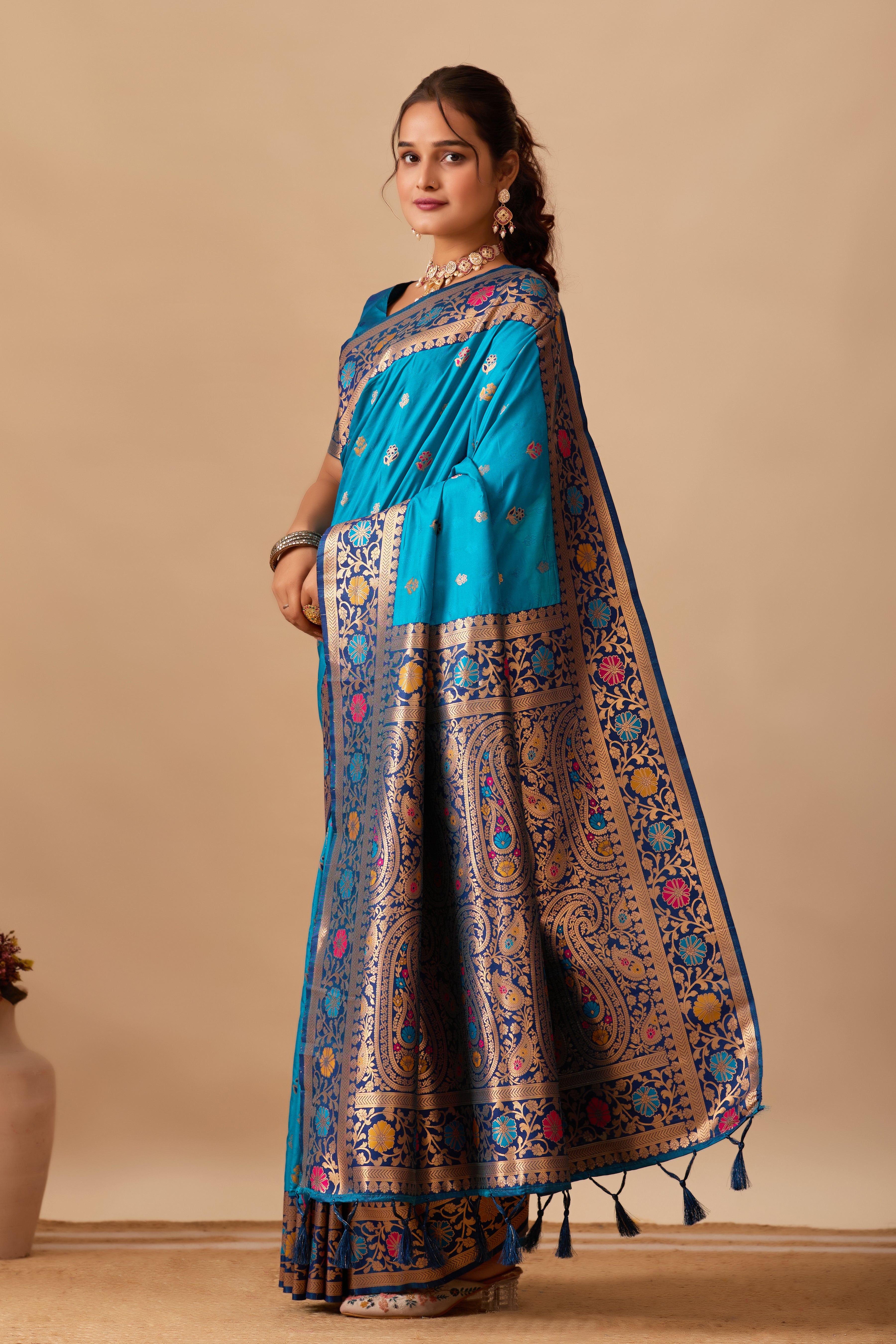 Kavya Banarasi Silk Saree in Firoji