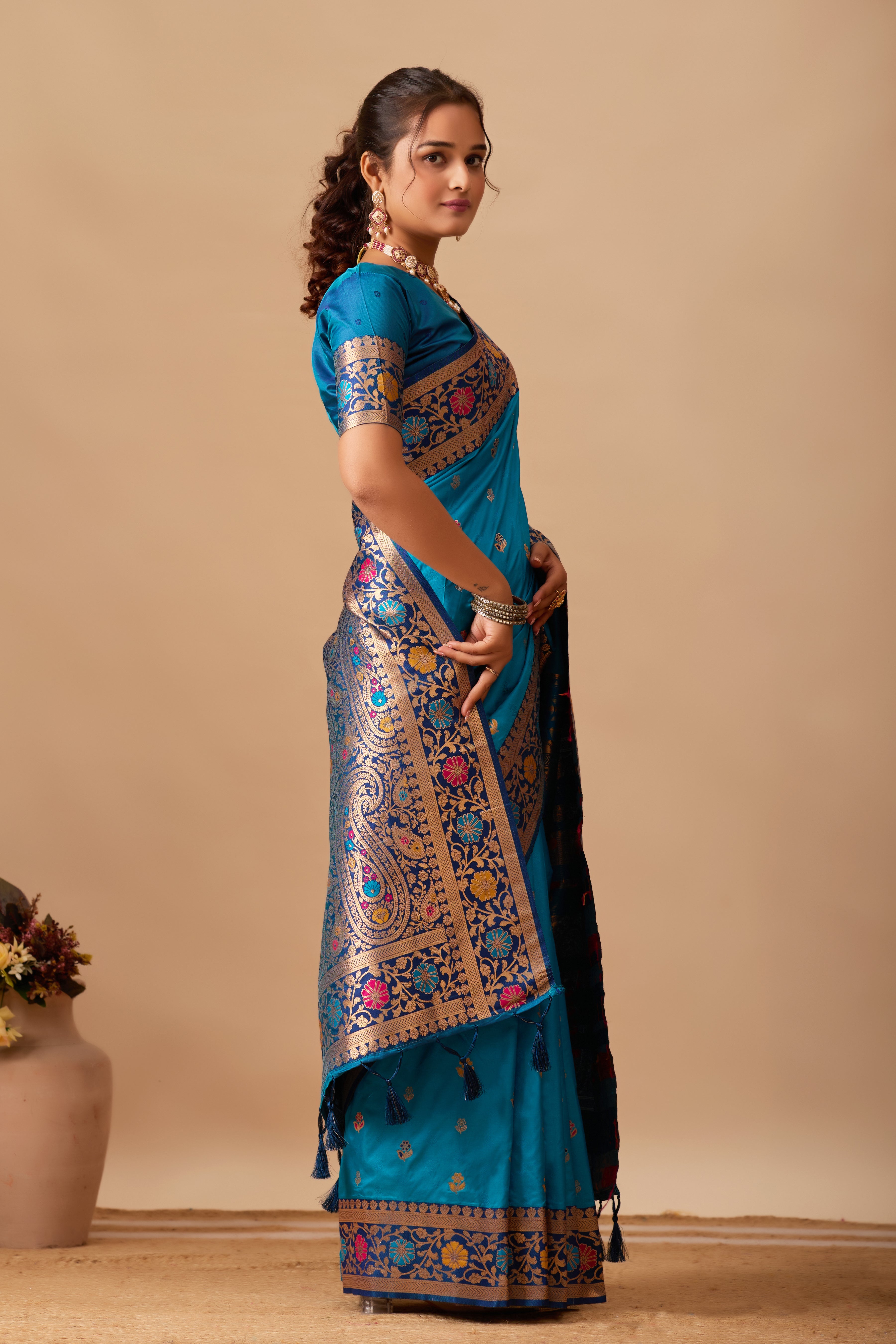 Kavya Banarasi Silk Saree in Firoji
