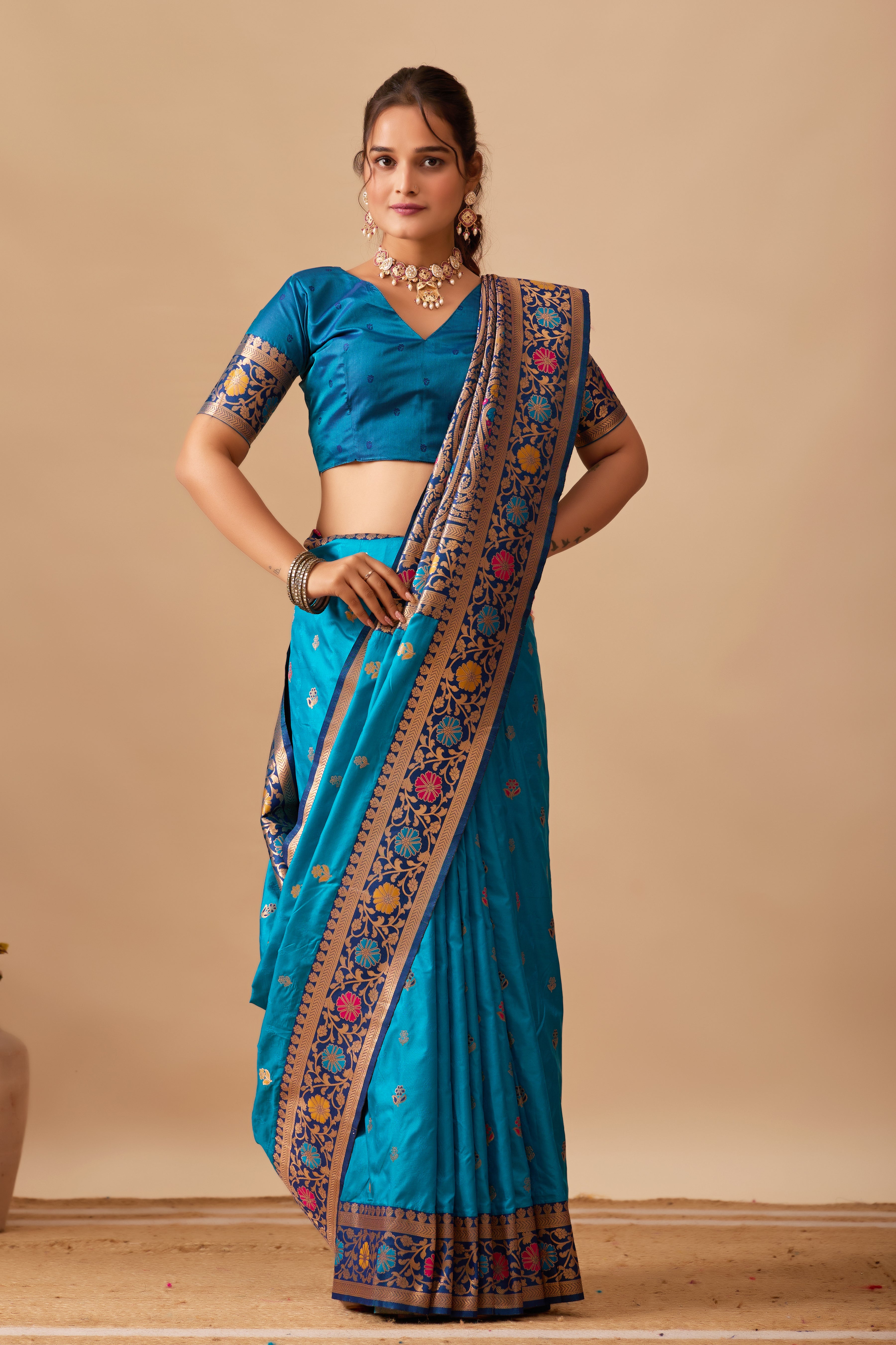 Kavya Banarasi Silk Saree in Firoji
