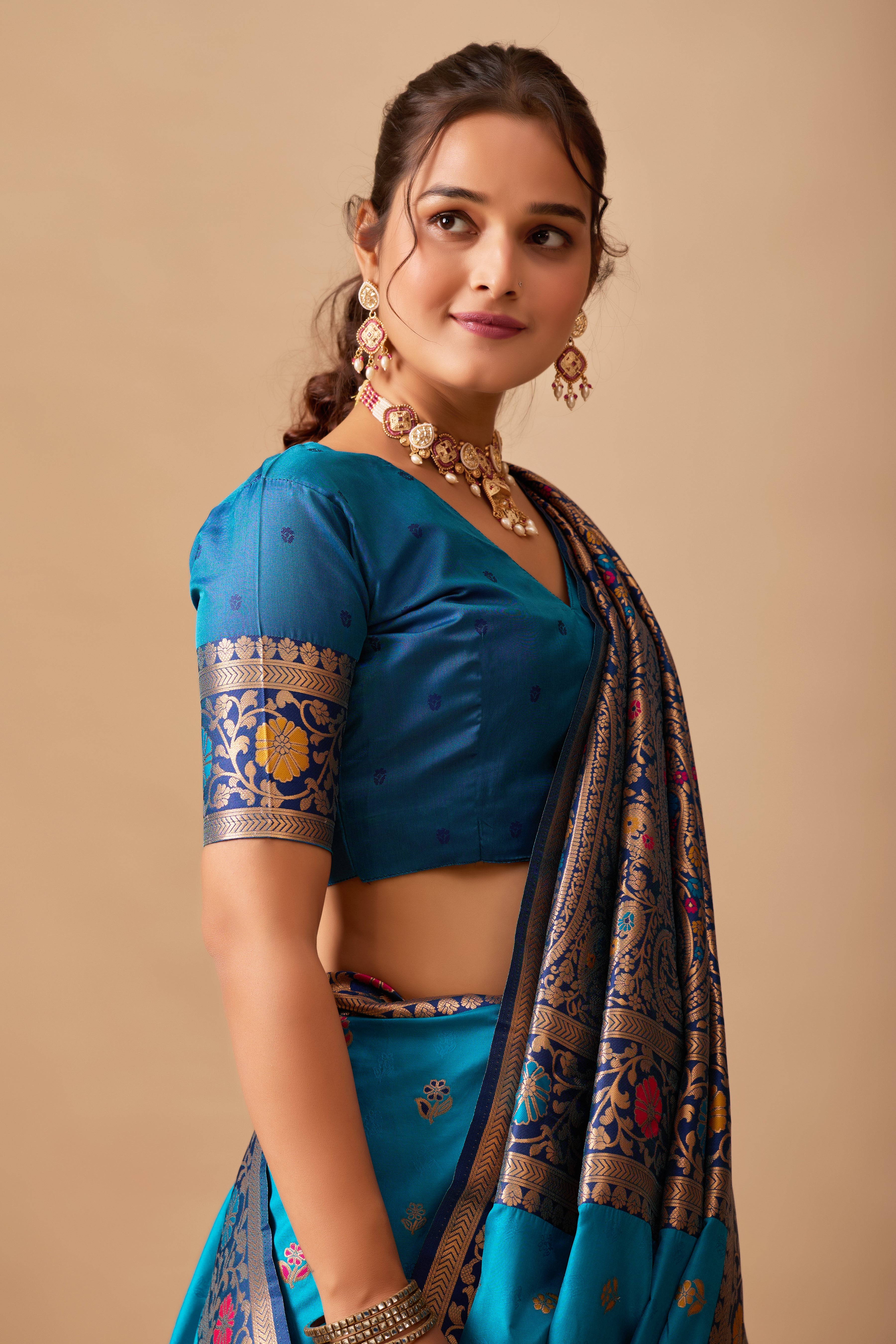 Kavya Banarasi Silk Saree in Firoji