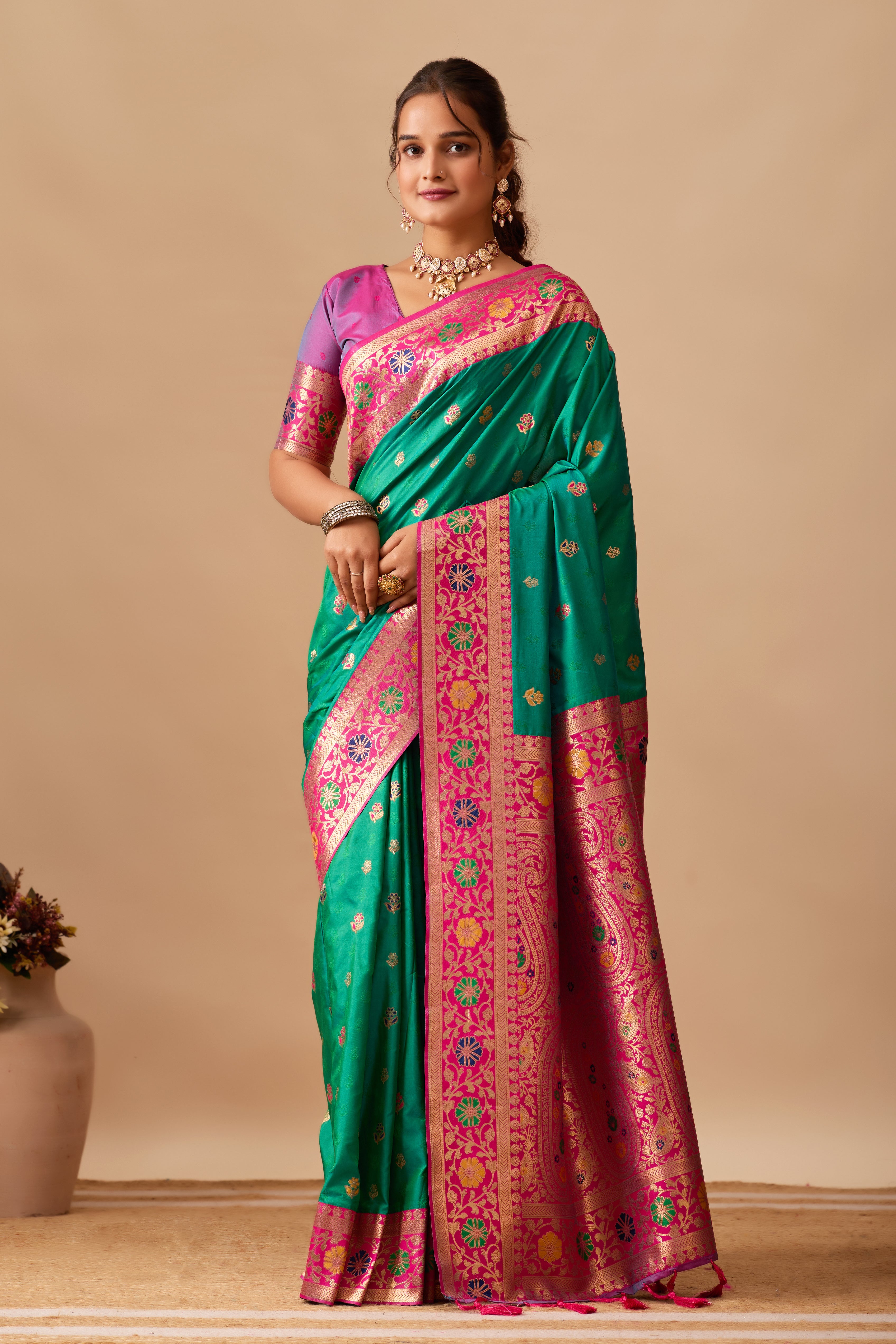 Kavya Banarasi Silk Saree in Parrot Green