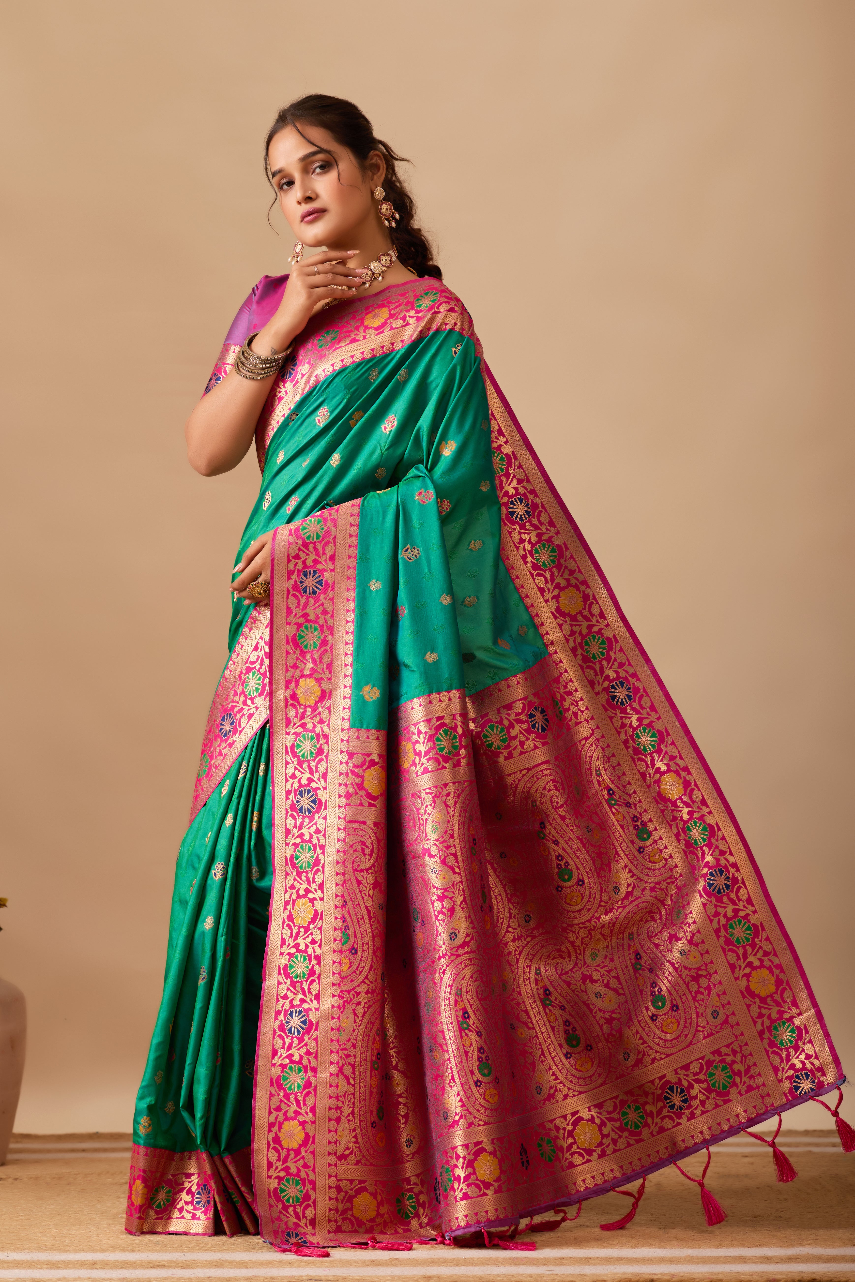 Kavya Banarasi Silk Saree in Parrot Green