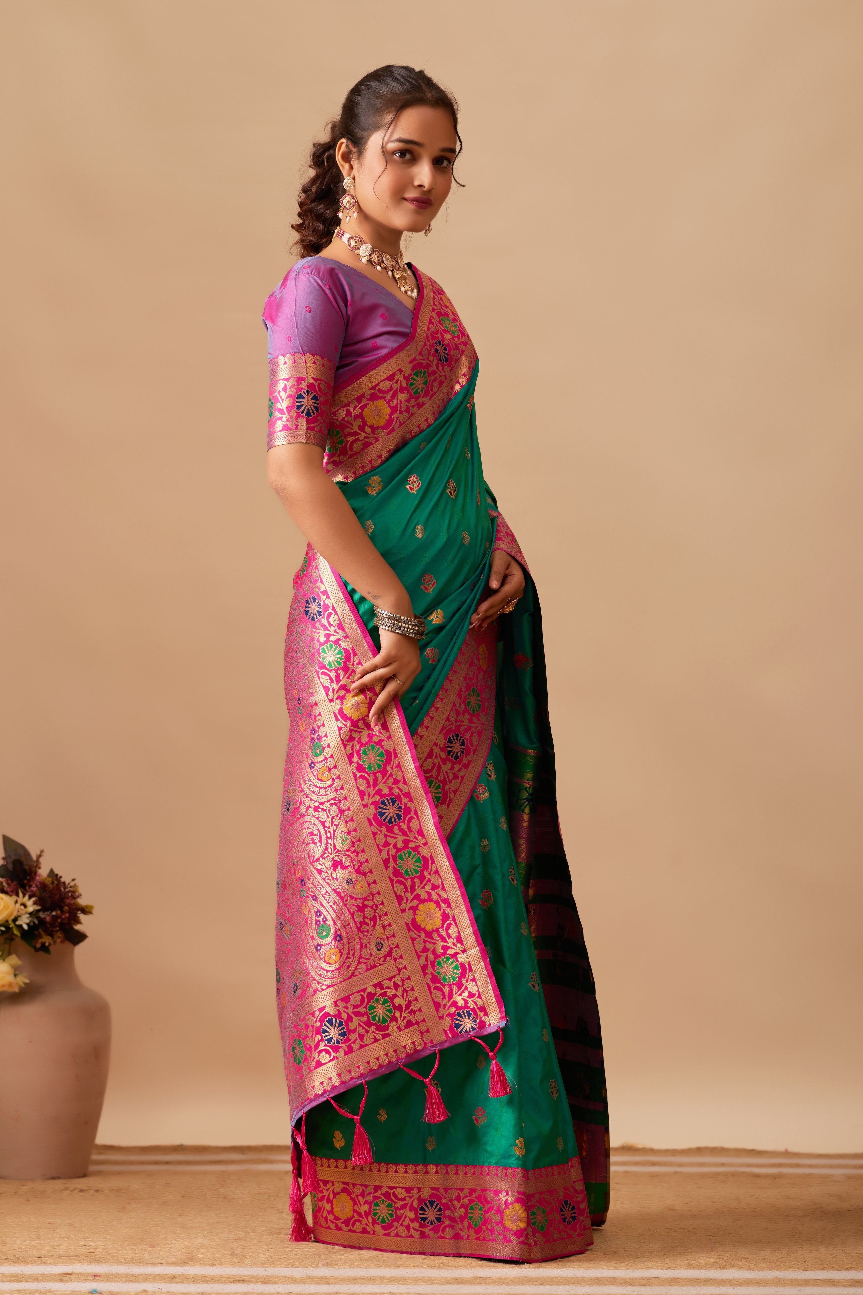 Kavya Banarasi Silk Saree in Parrot Green