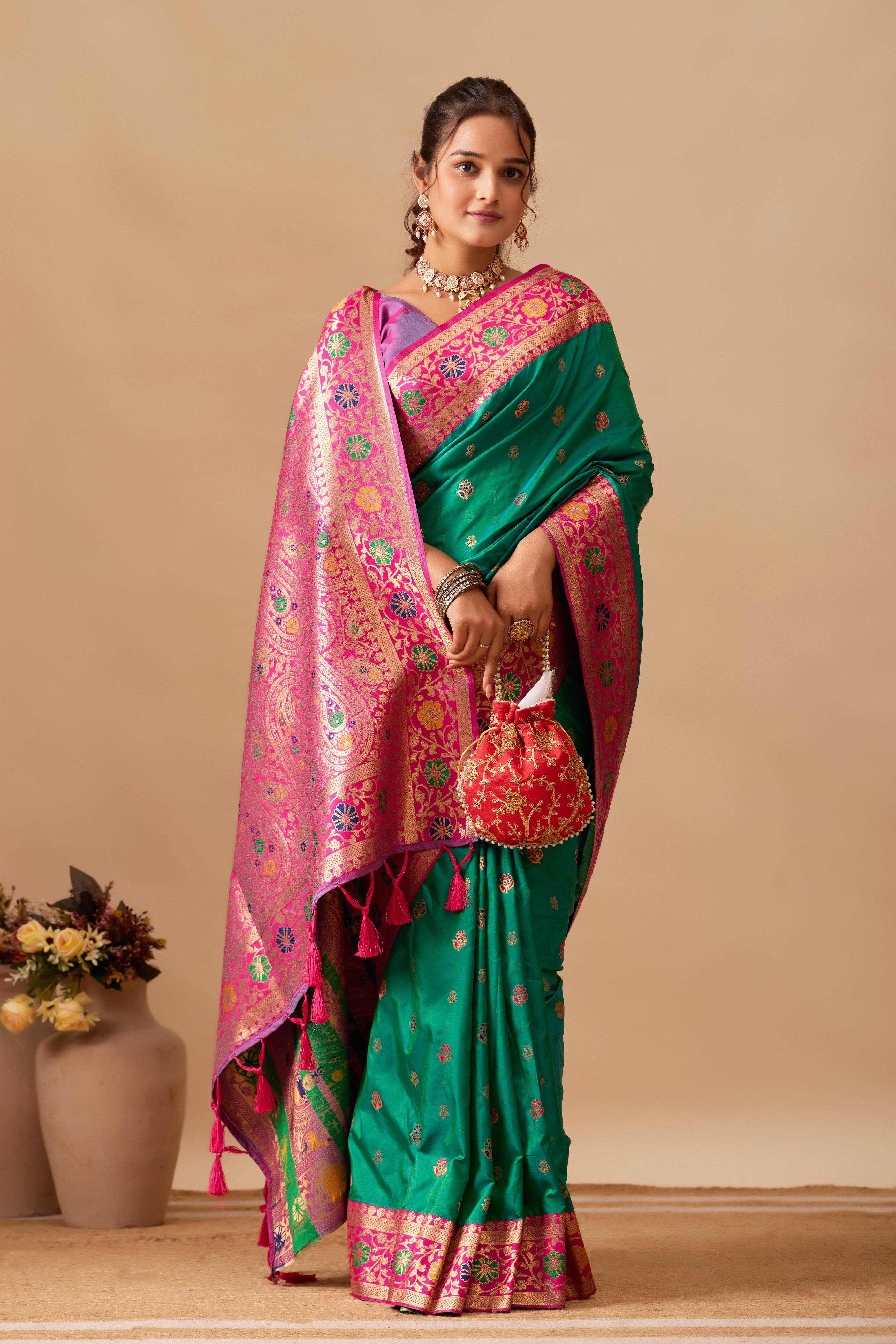 Kavya Banarasi Silk Saree in Parrot Green