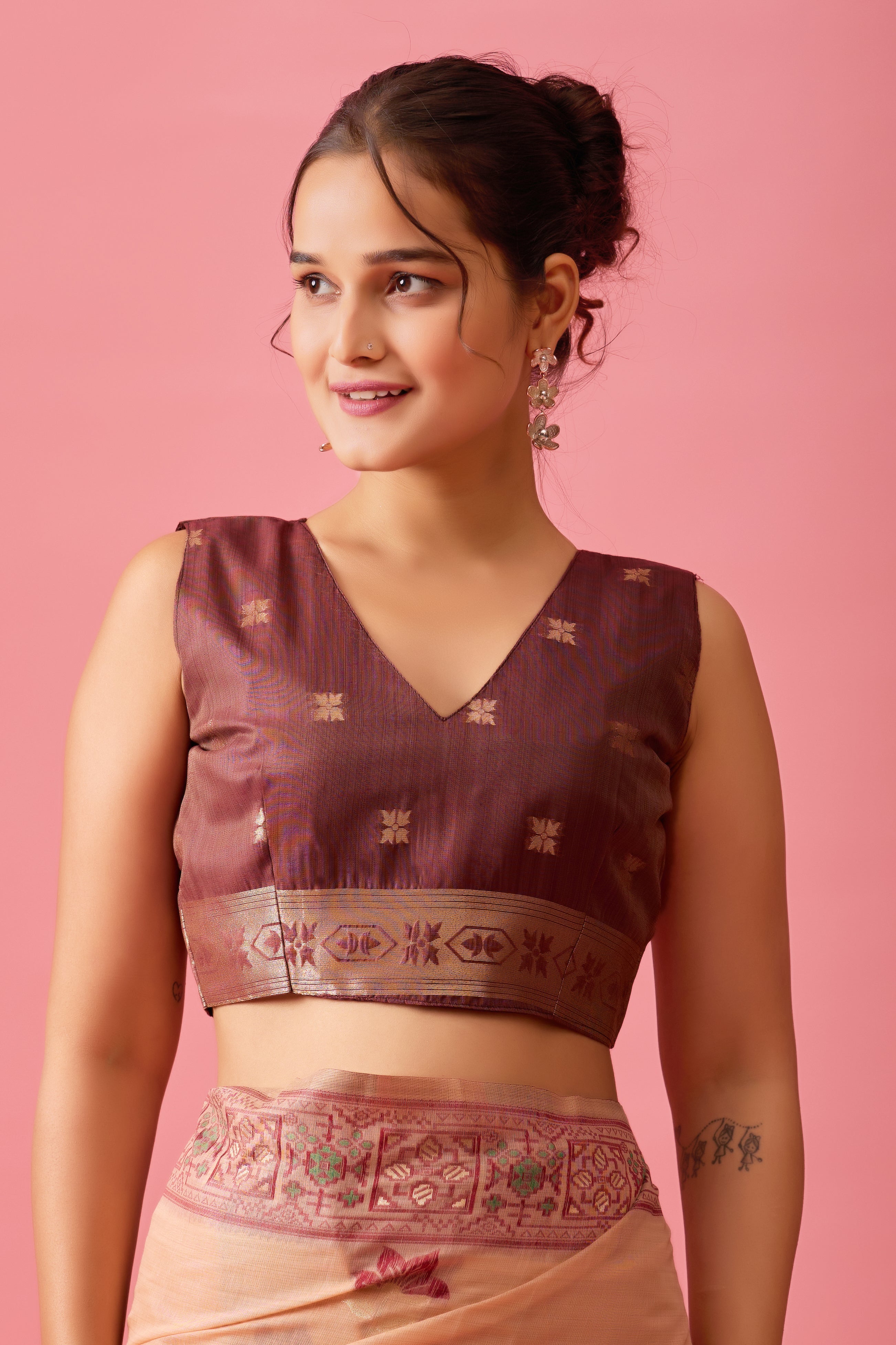 Aarvi Muga Cotton Saree in Peach