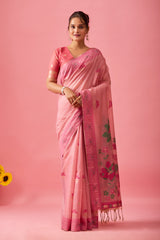 Aarvi Muga Cotton Saree in Pink