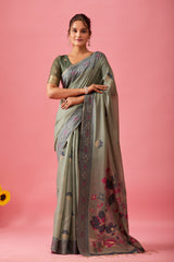 Aarvi Muga Cotton Saree in Green