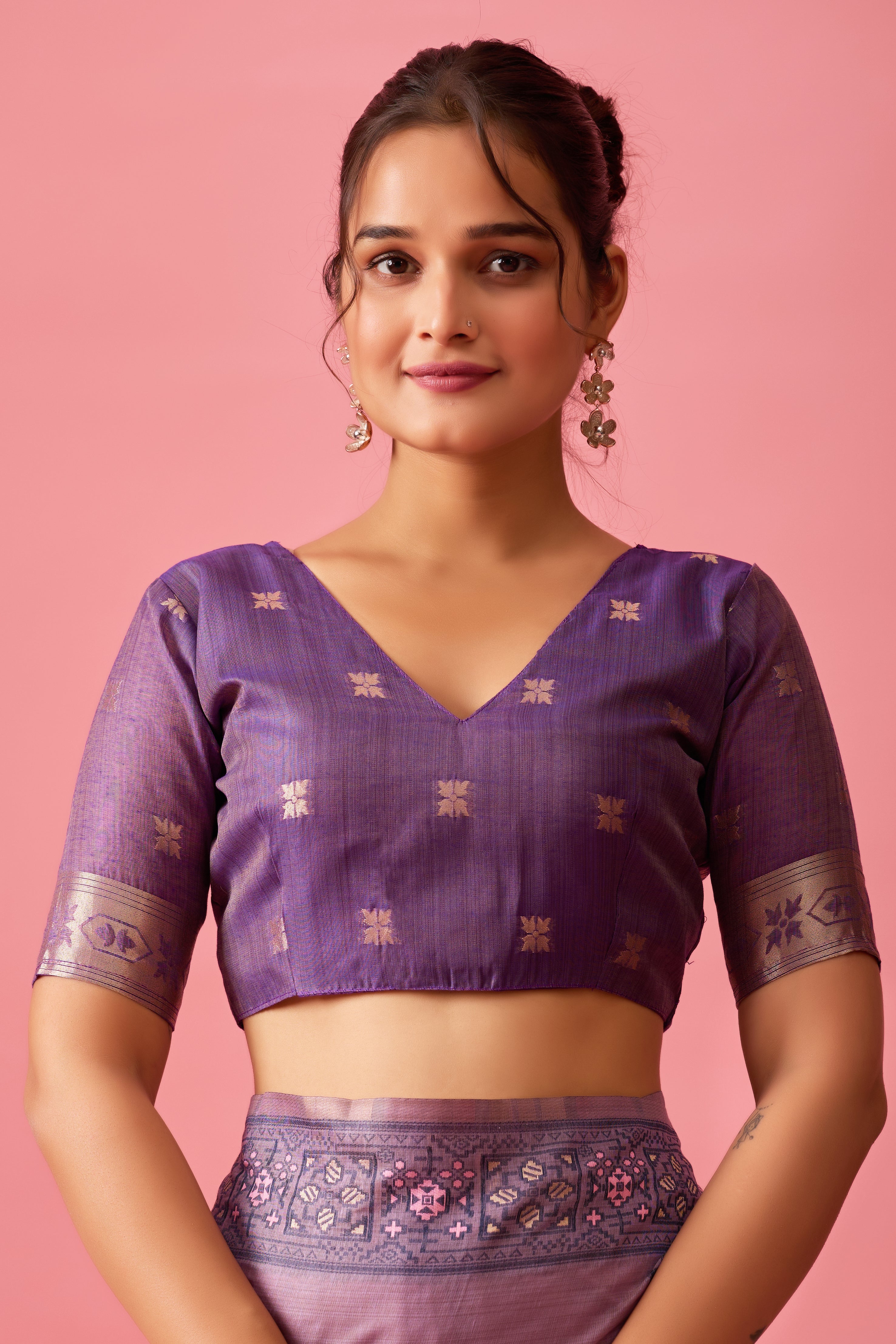 Aarvi Muga Cotton Saree in Lavender