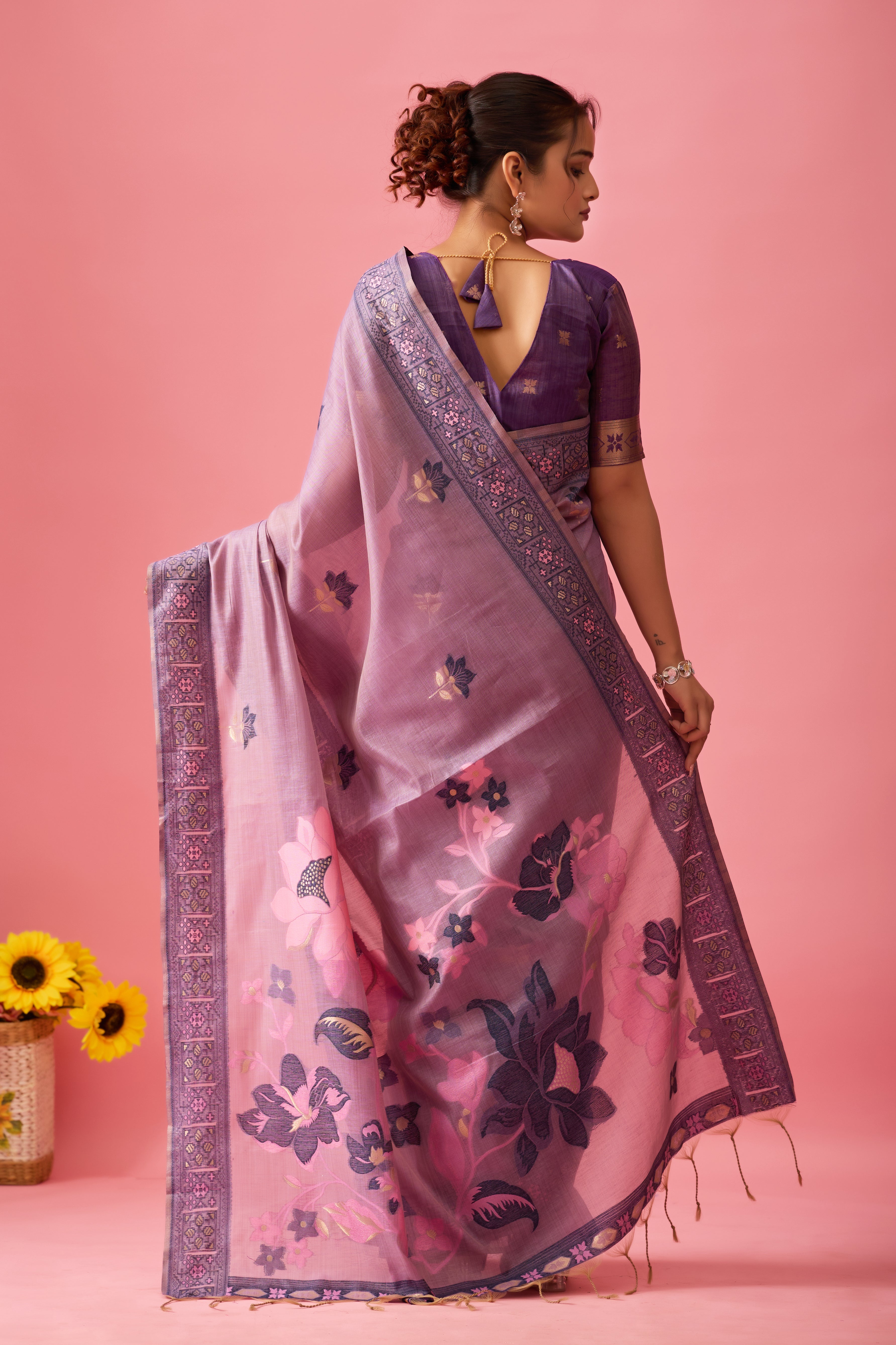Aarvi Muga Cotton Saree in Lavender