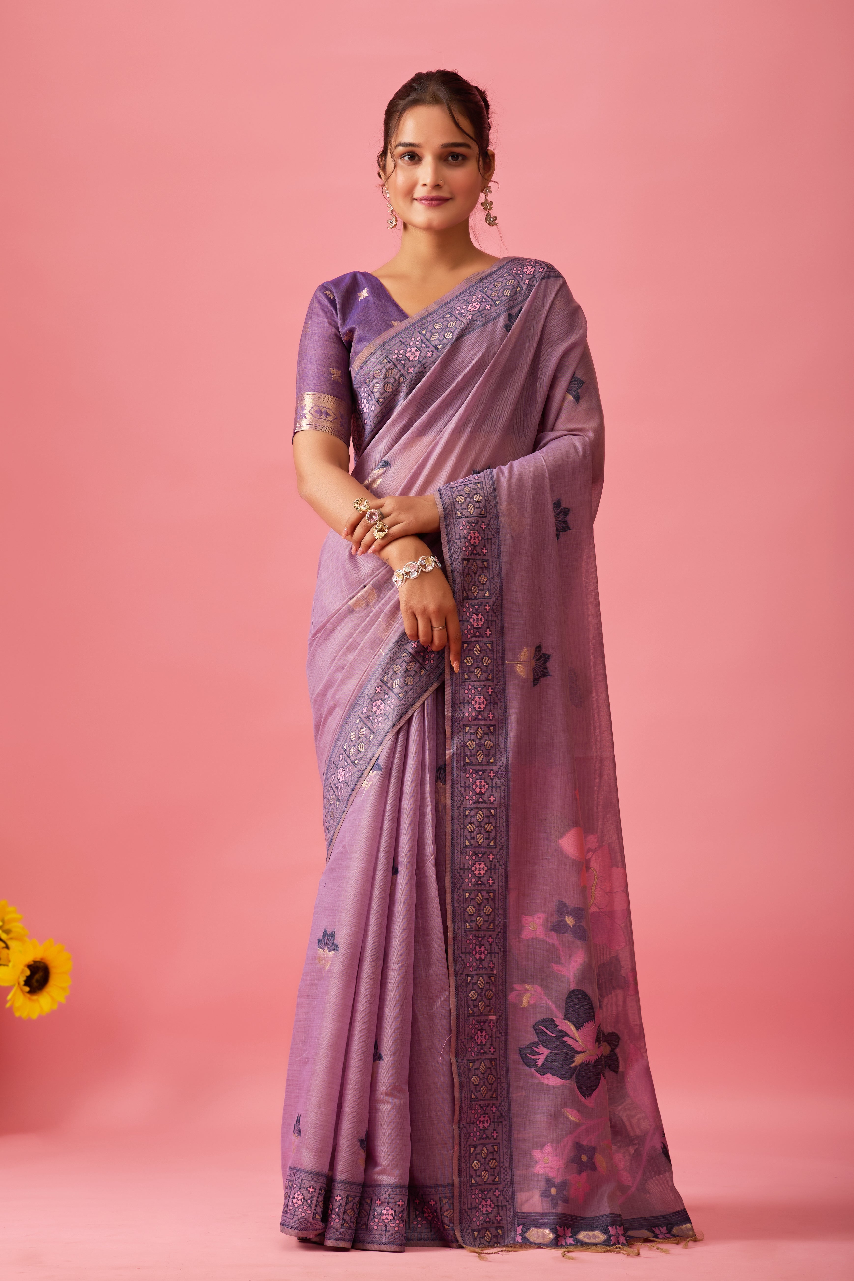 Aarvi Muga Cotton Saree in Lavender