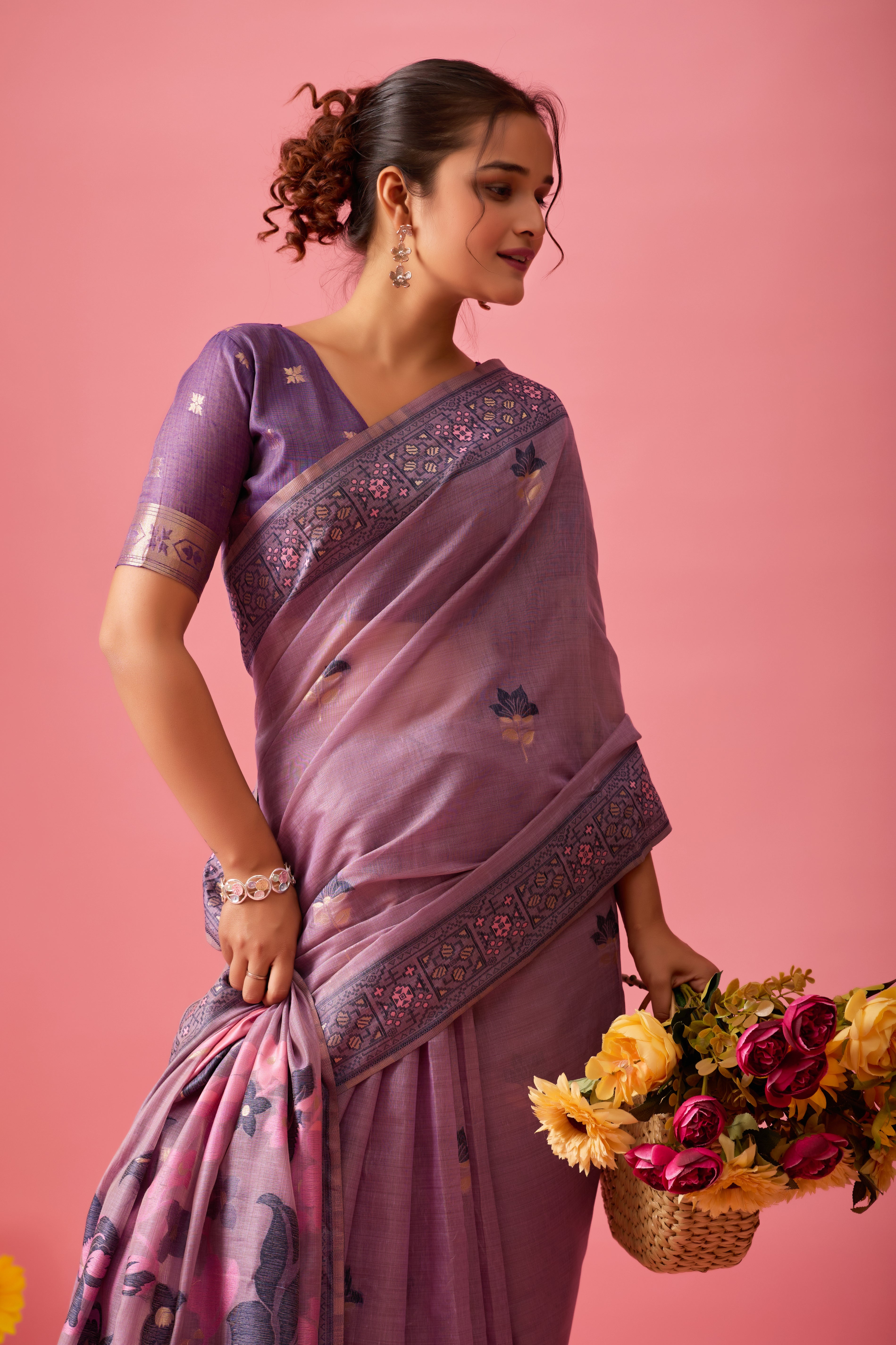 Aarvi Muga Cotton Saree in Lavender