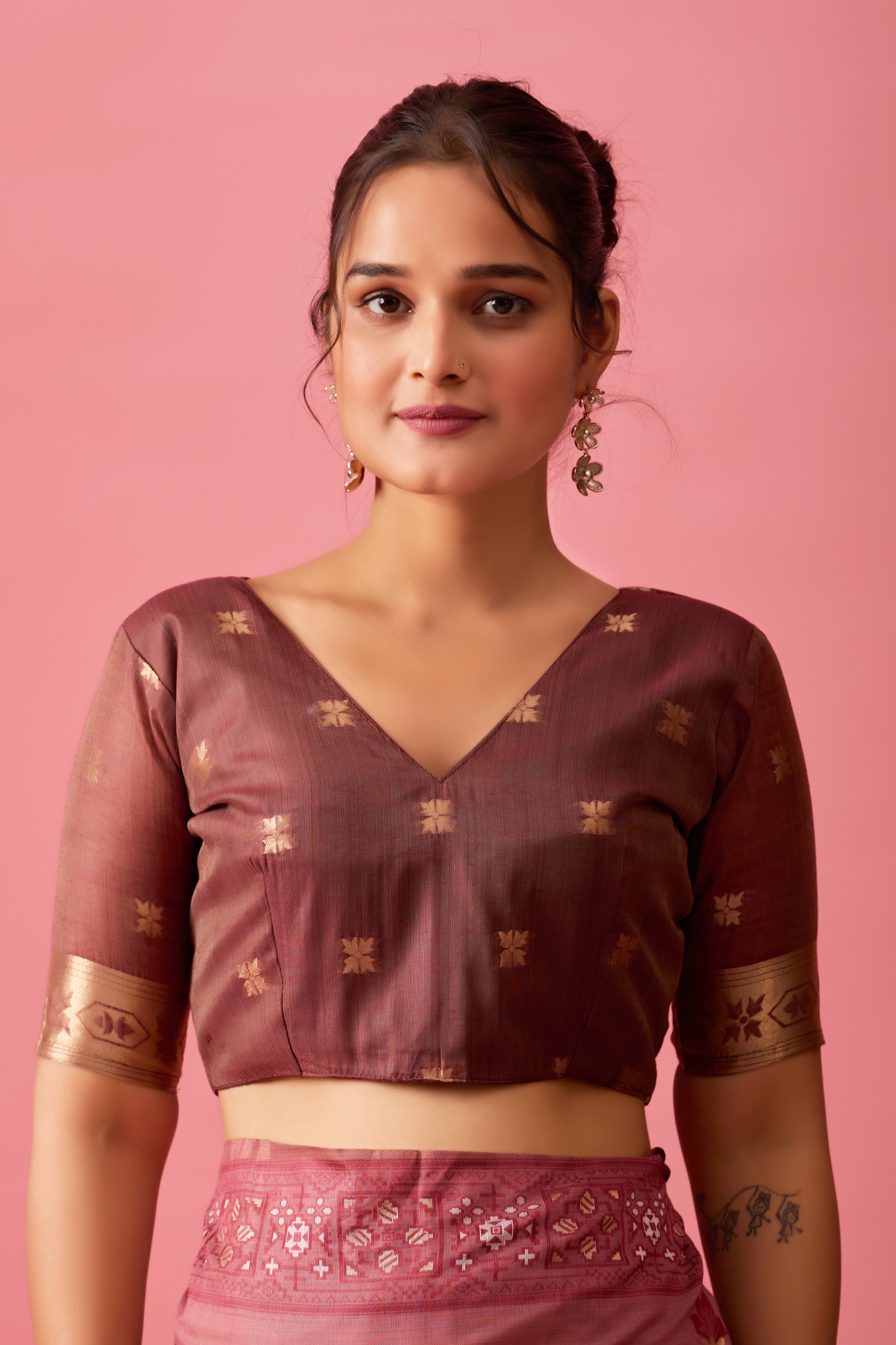 Aarvi Muga Cotton Saree in Wine