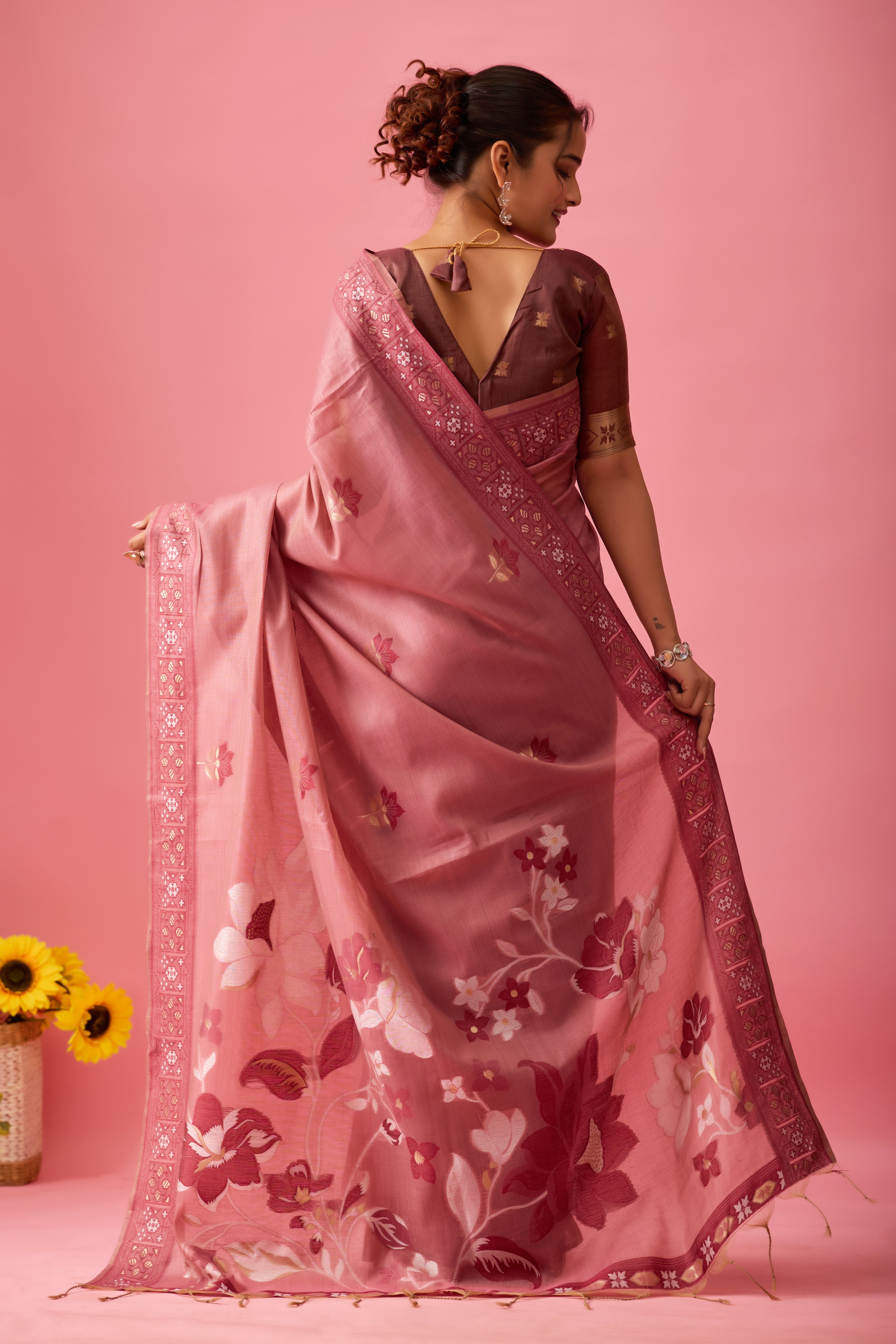 Aarvi Muga Cotton Saree in Wine