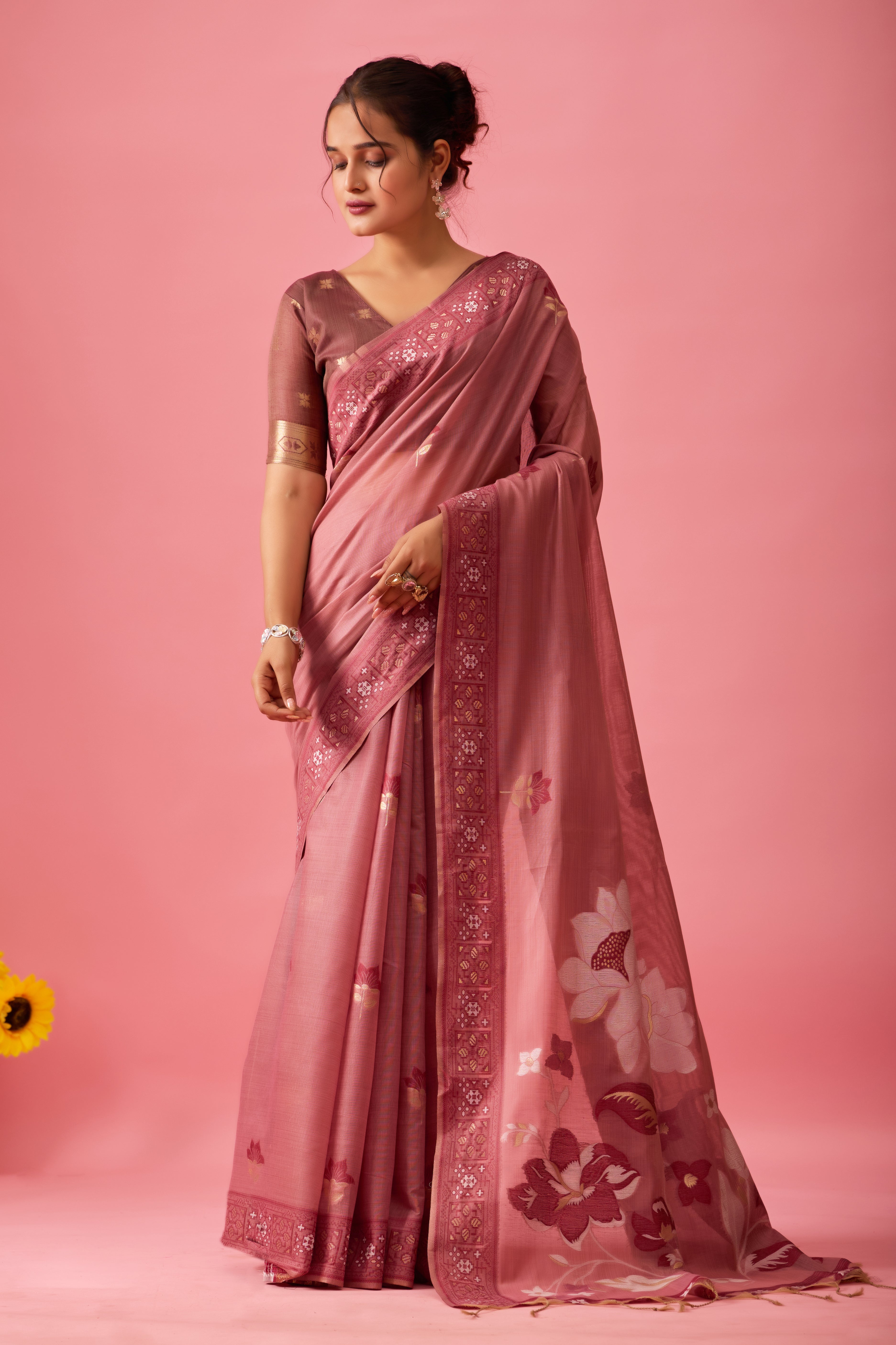 Aarvi Muga Cotton Saree in Wine