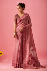 Aarvi Muga Cotton Saree in Wine