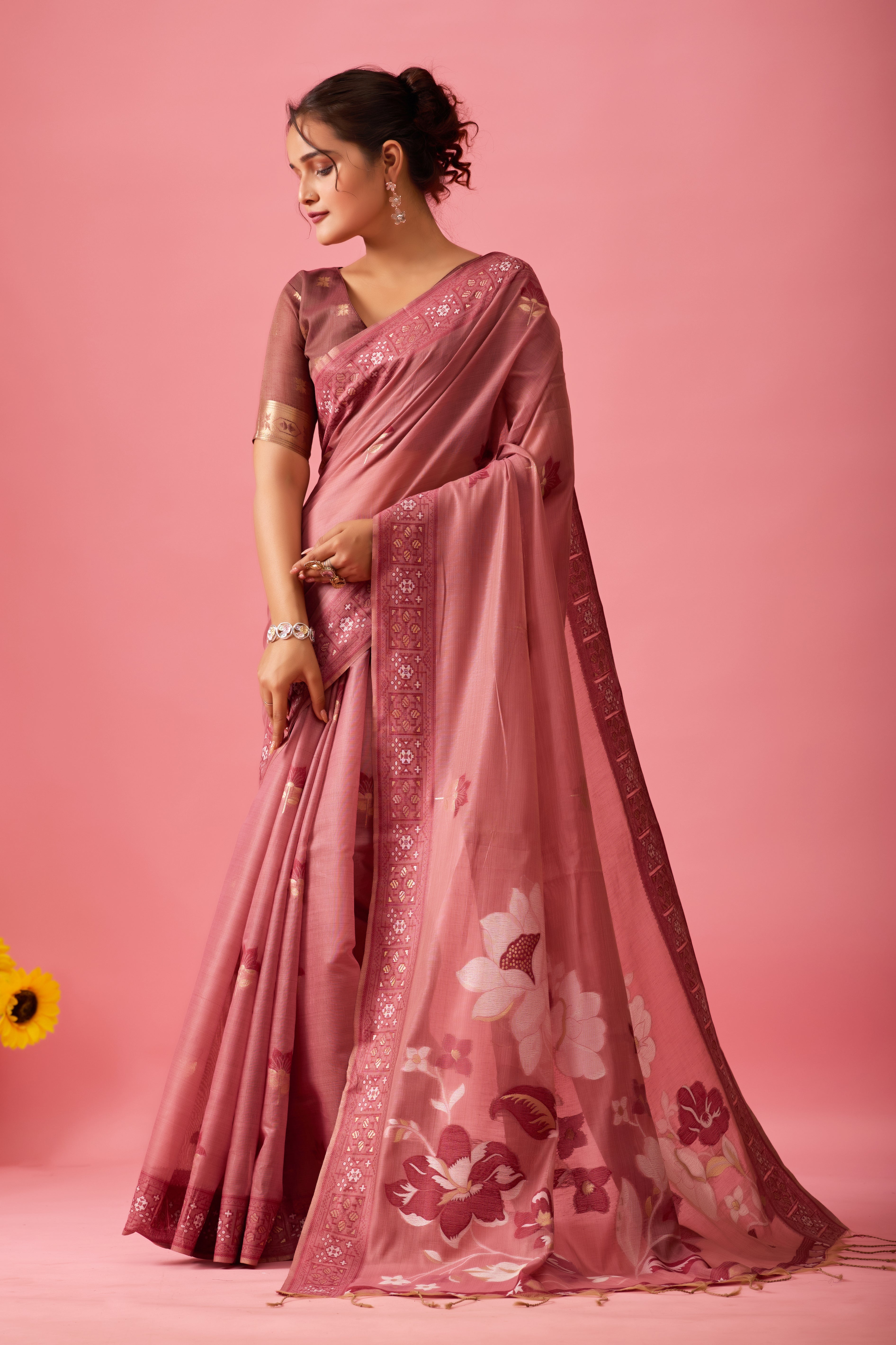 Aarvi Muga Cotton Saree in Wine