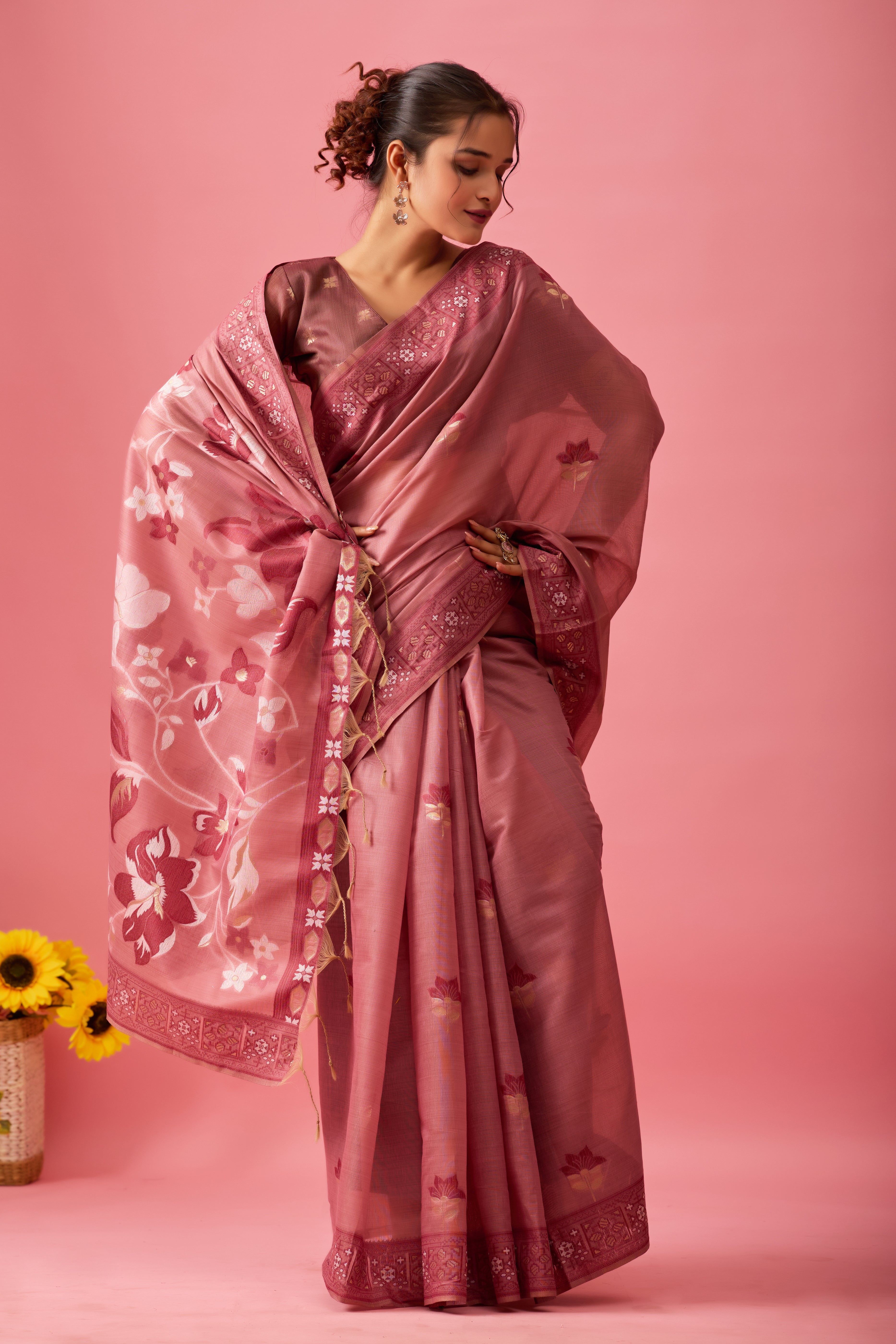 Aarvi Muga Cotton Saree in Wine