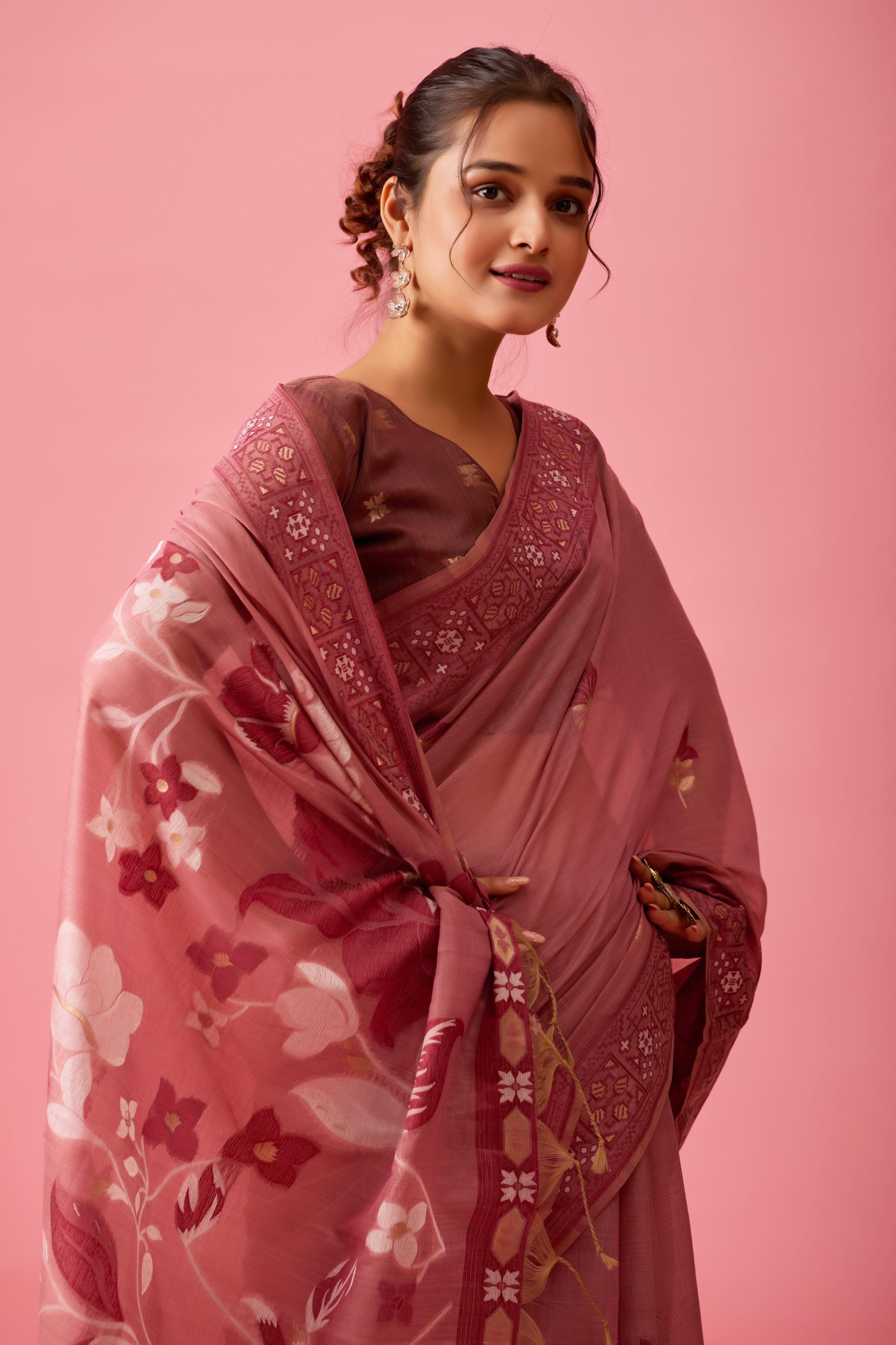 Aarvi Muga Cotton Saree in Wine
