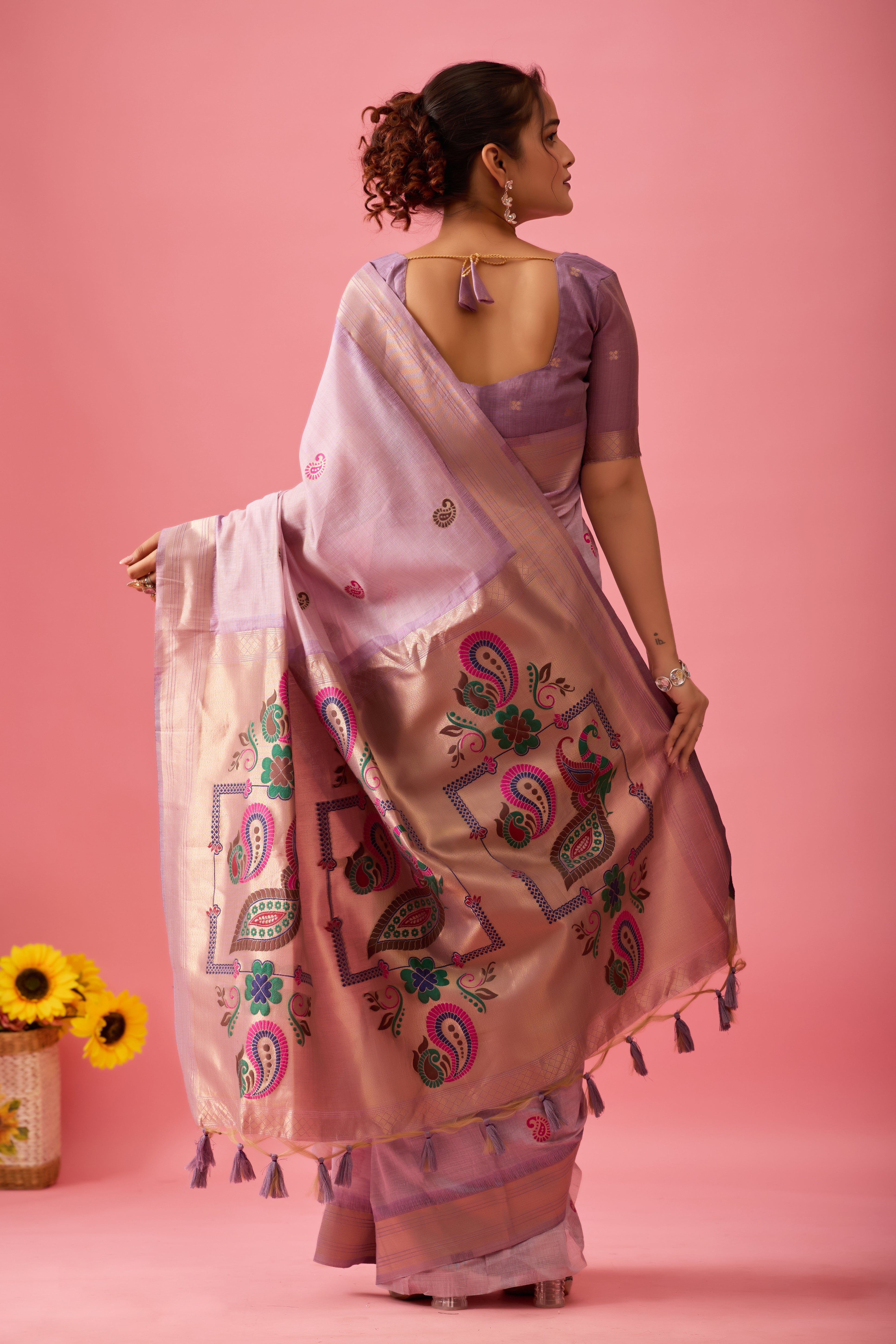 Nayara Paithani Cotton Silk Saree in Lavender