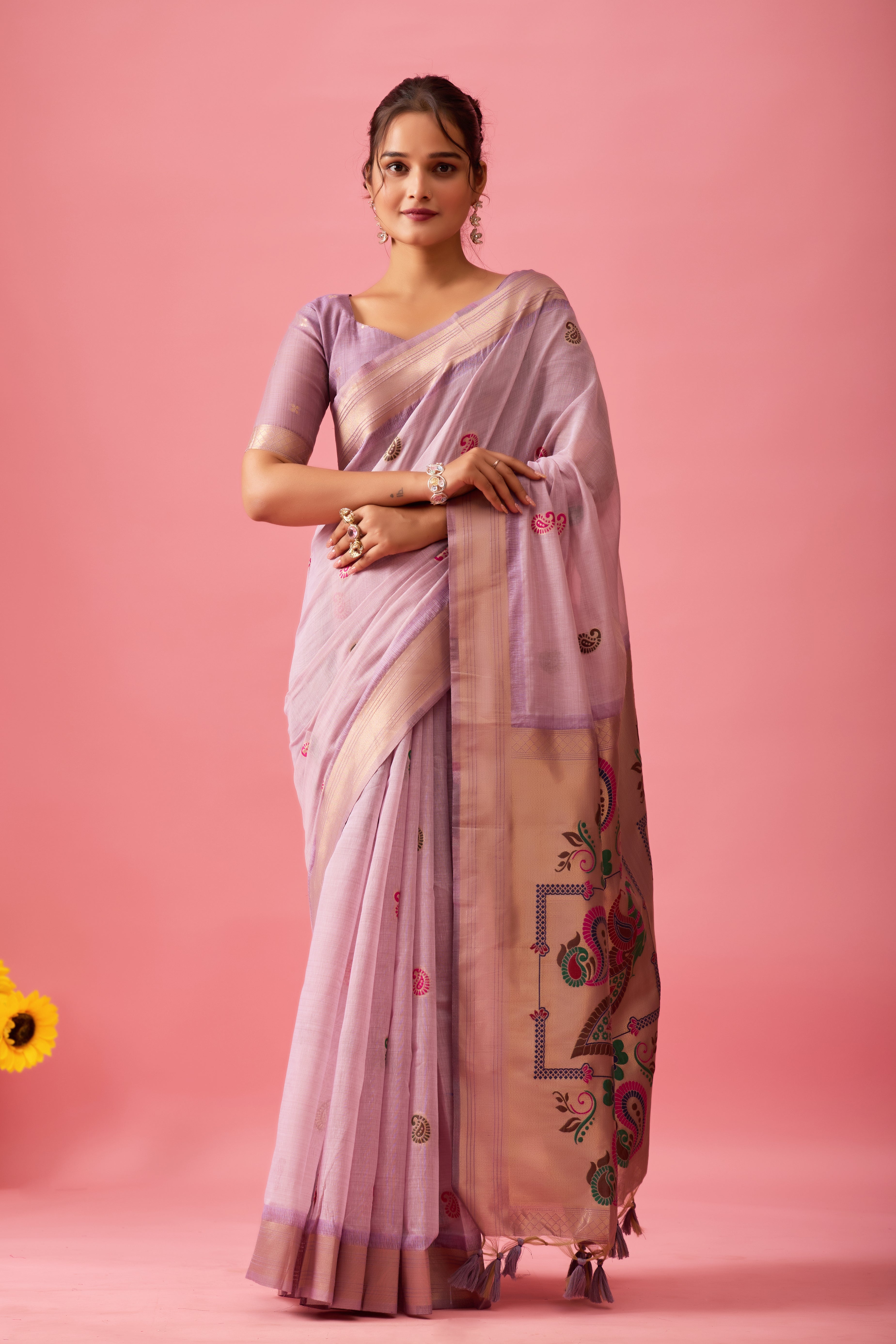 Nayara Paithani Cotton Silk Saree in Lavender