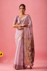 Nayara Paithani Cotton Silk Saree in Lavender