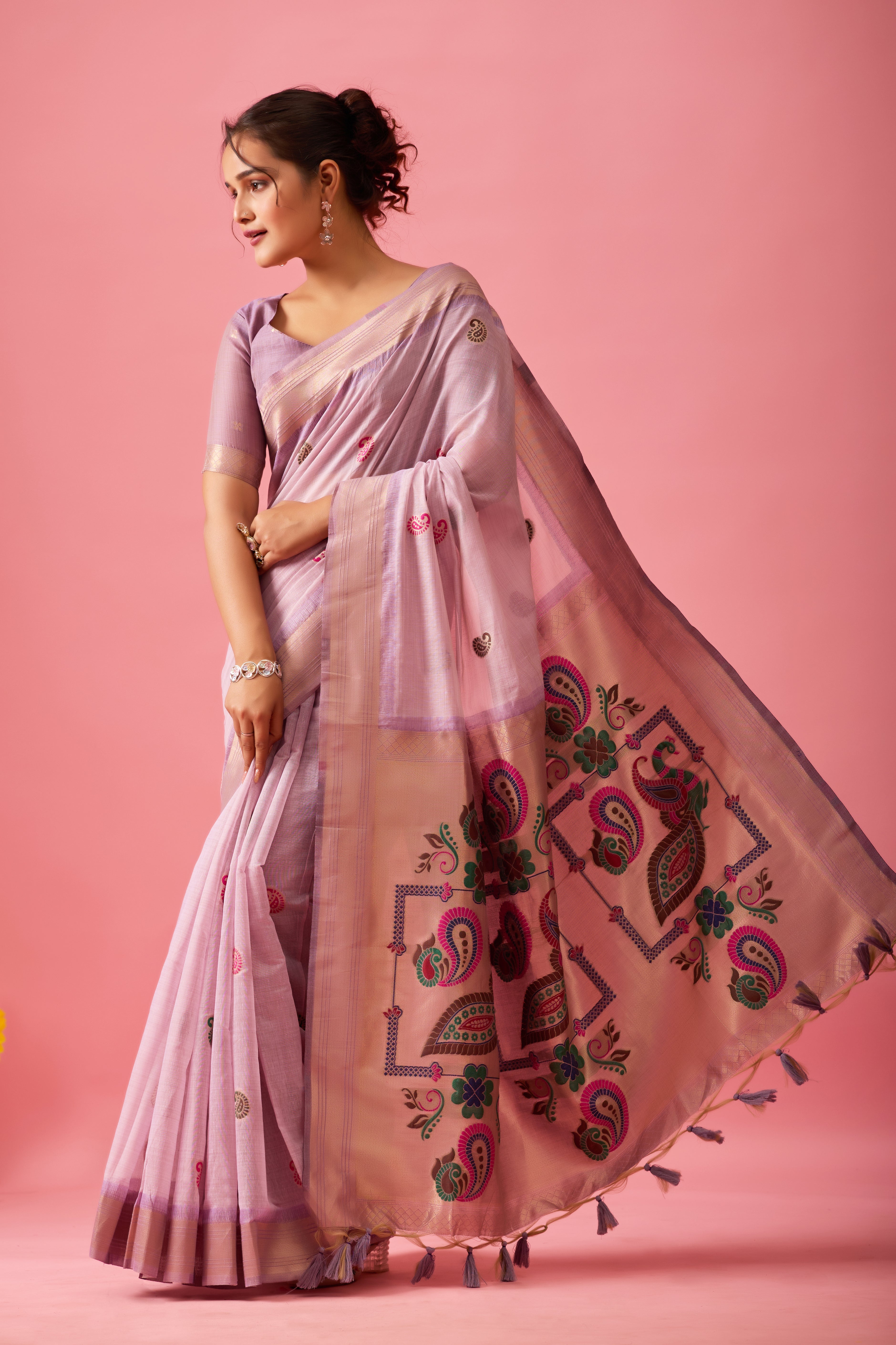 Nayara Paithani Cotton Silk Saree in Lavender