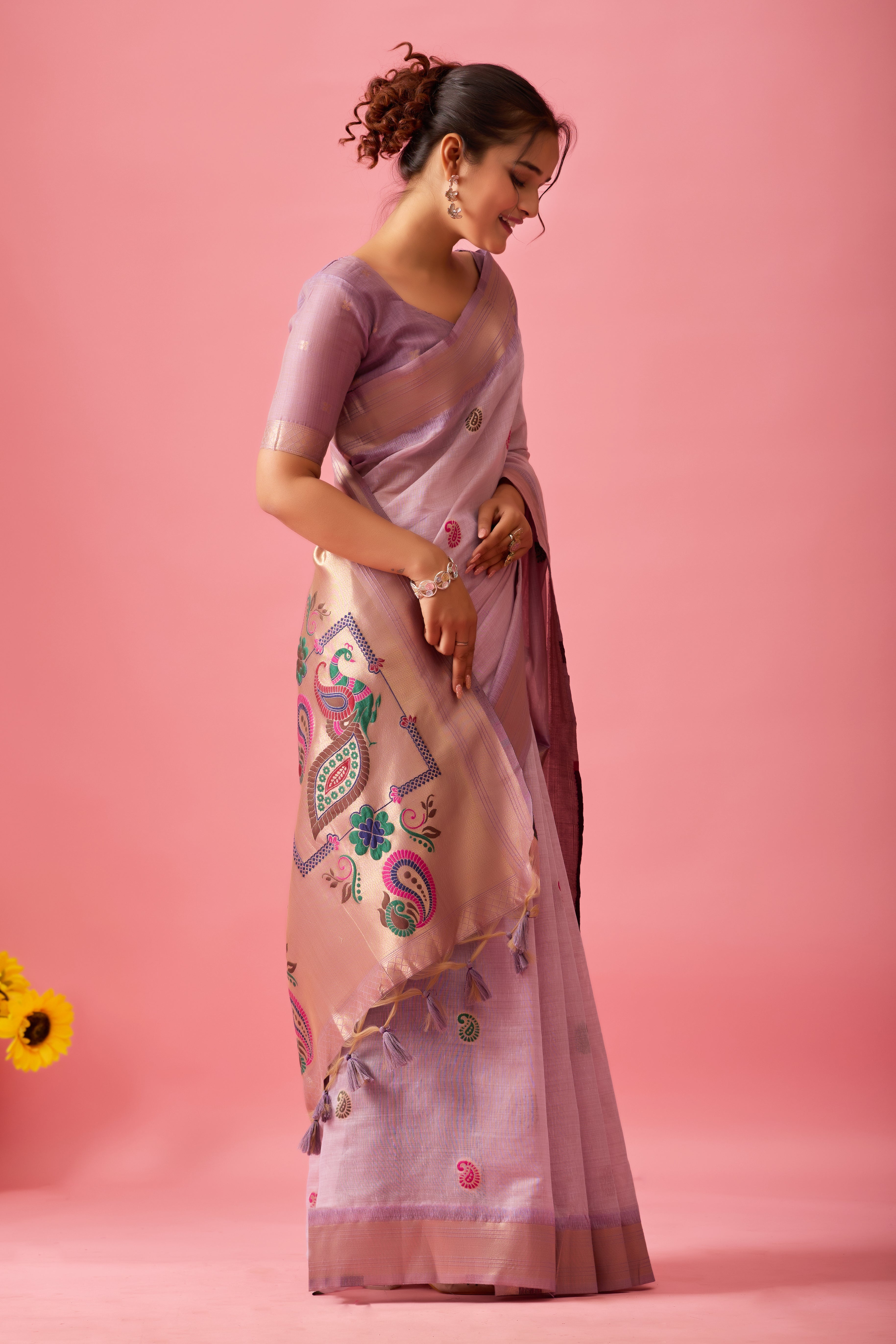 Nayara Paithani Cotton Silk Saree in Lavender
