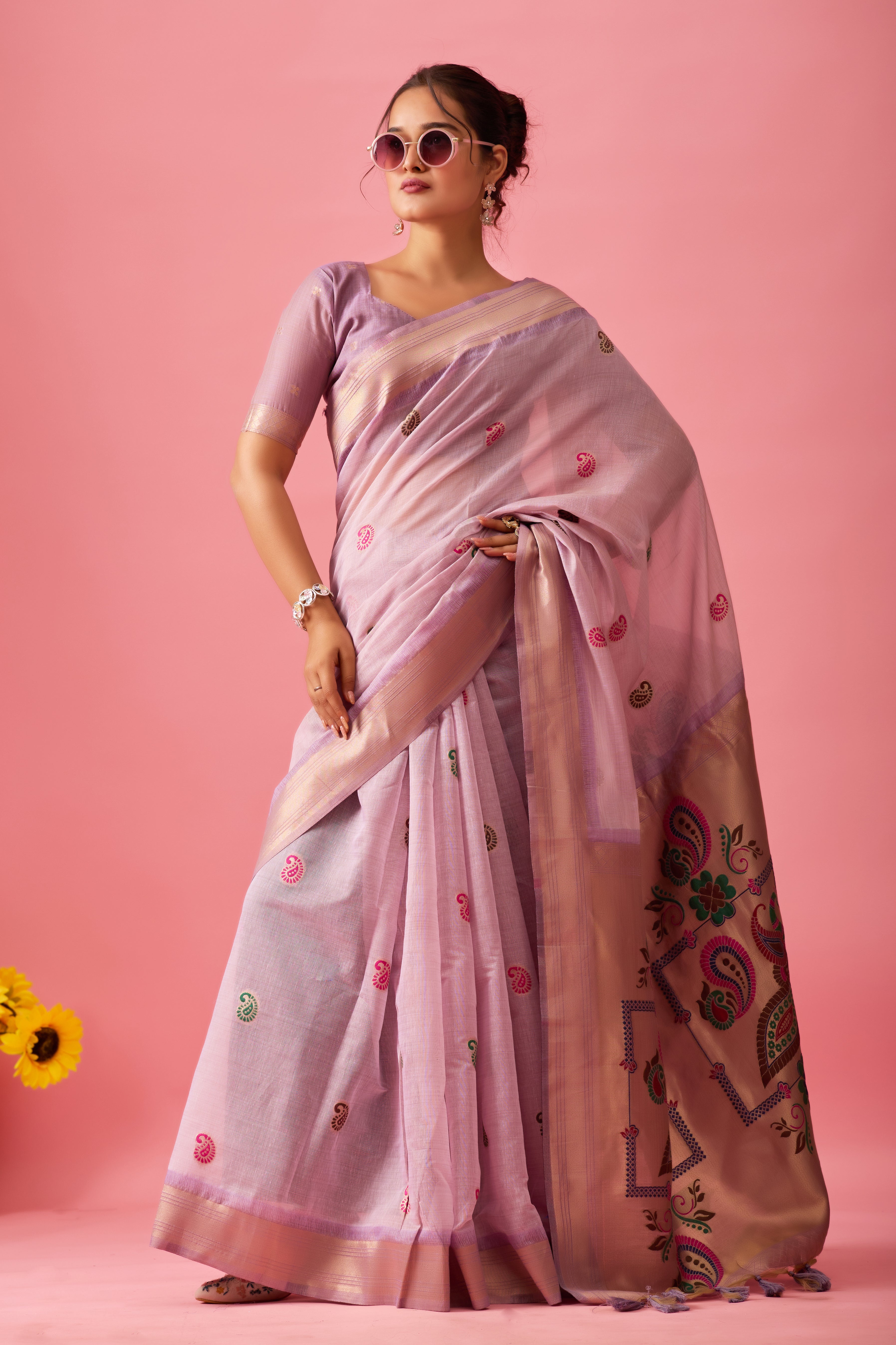 Nayara Paithani Cotton Silk Saree in Lavender