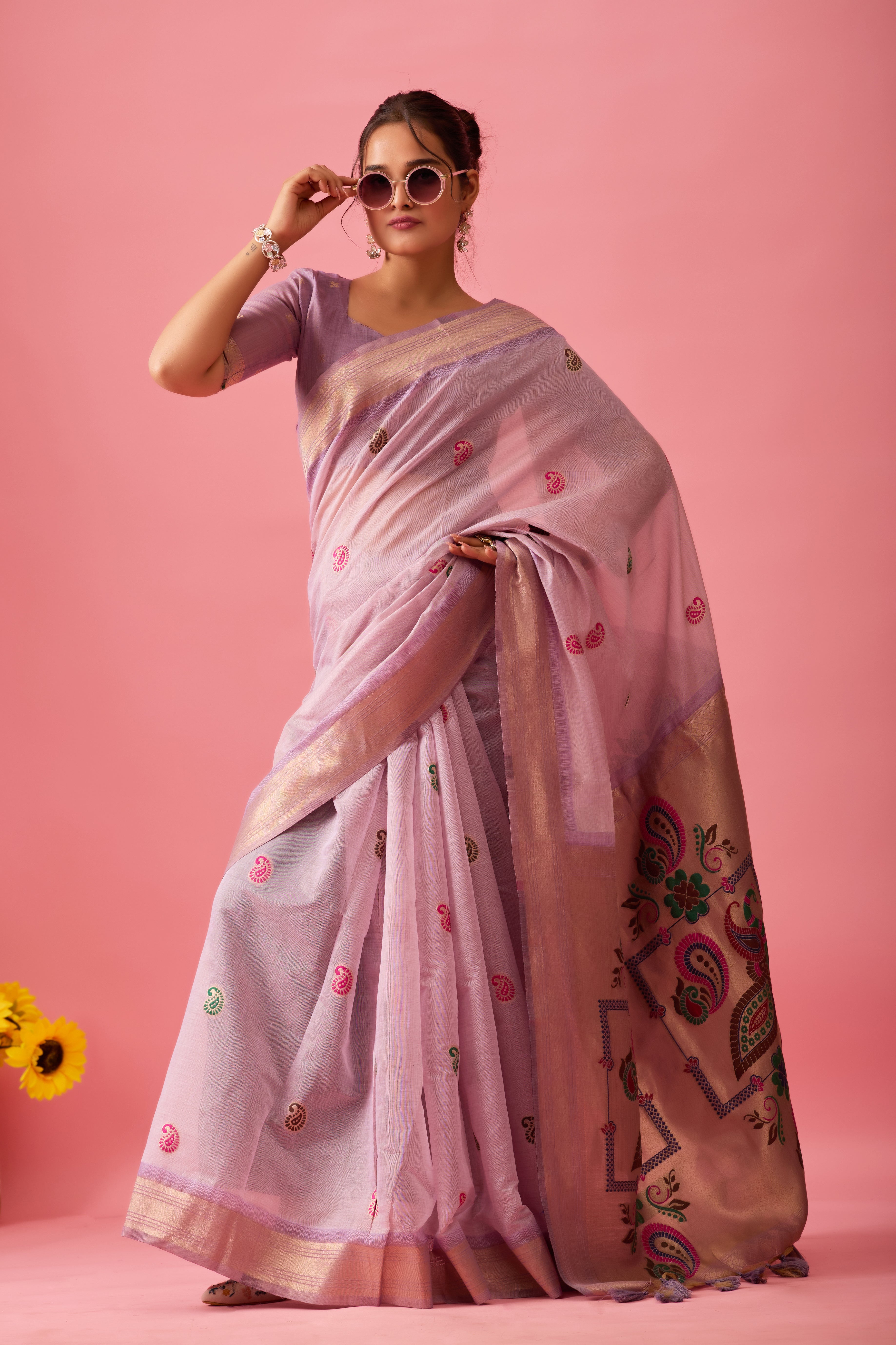 Nayara Paithani Cotton Silk Saree in Lavender