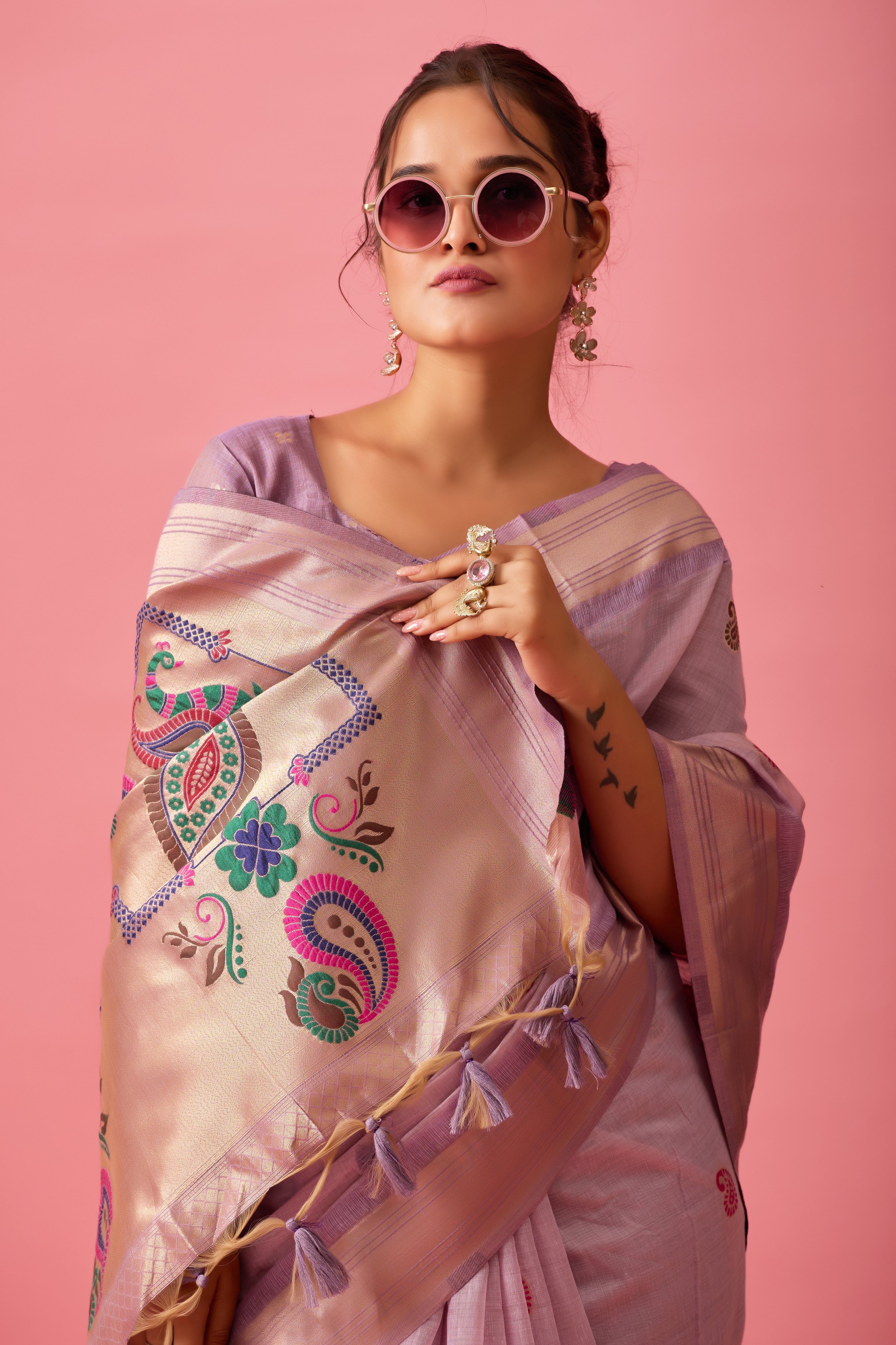 Nayara Paithani Cotton Silk Saree in Lavender